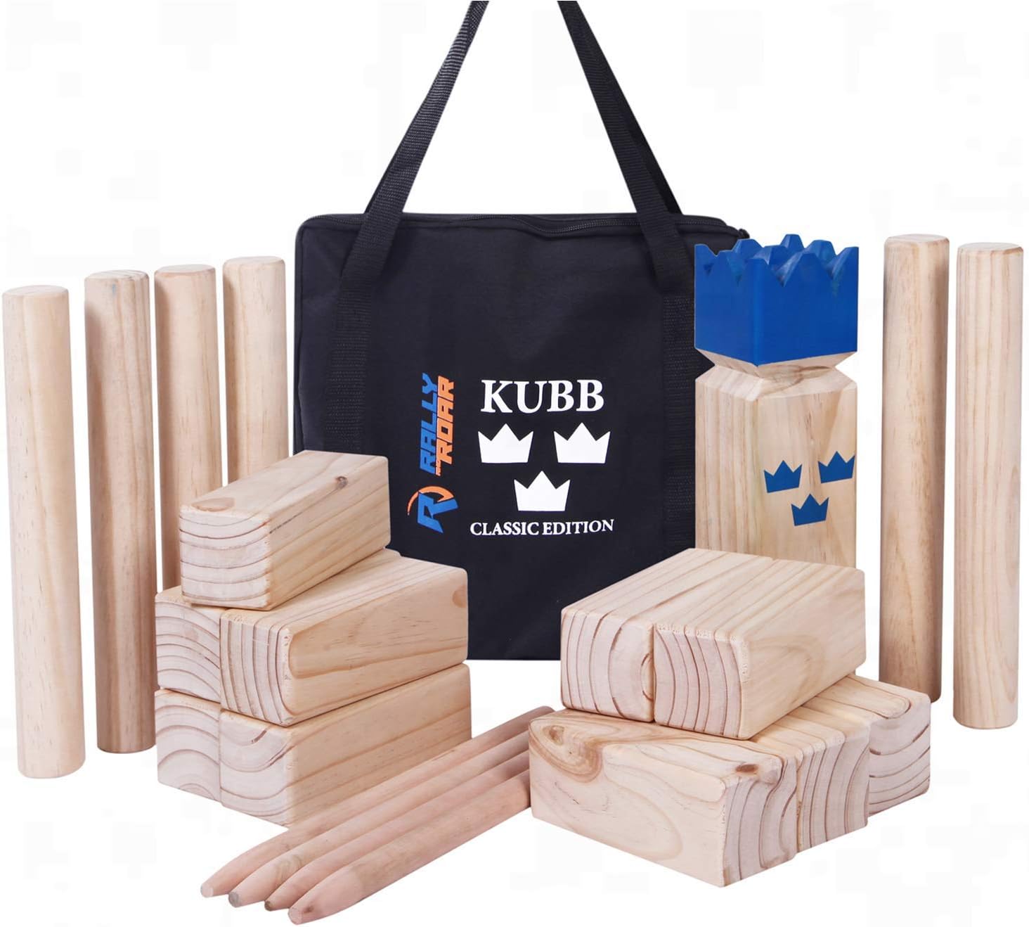 Kubb Yard Game Set by Rally and Roar for Adults, Families - Fun, Interactive Outdoor Family Games - Durable Blocks with Travel Bag - Games for Outside, Lawn, Backyards