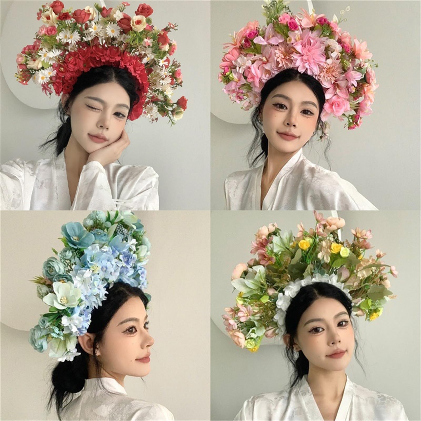 Blumenkrone für Hochzeit, Blumengirlanden, Krone, Haarkranz, Blumen Stirnbänder, Damen, Braut, Blumen Stirnbänder, großer Kranz