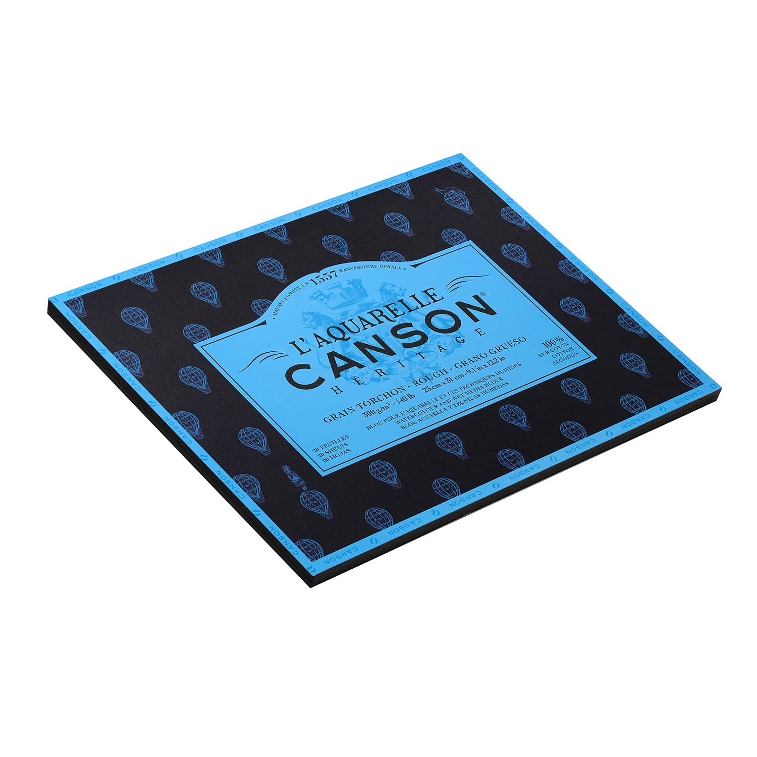 Canson Héritage Aquarellblock, 23 x 31 cm, 20 Blatt, 300 g, 4-seitig, geklebt, Weiß