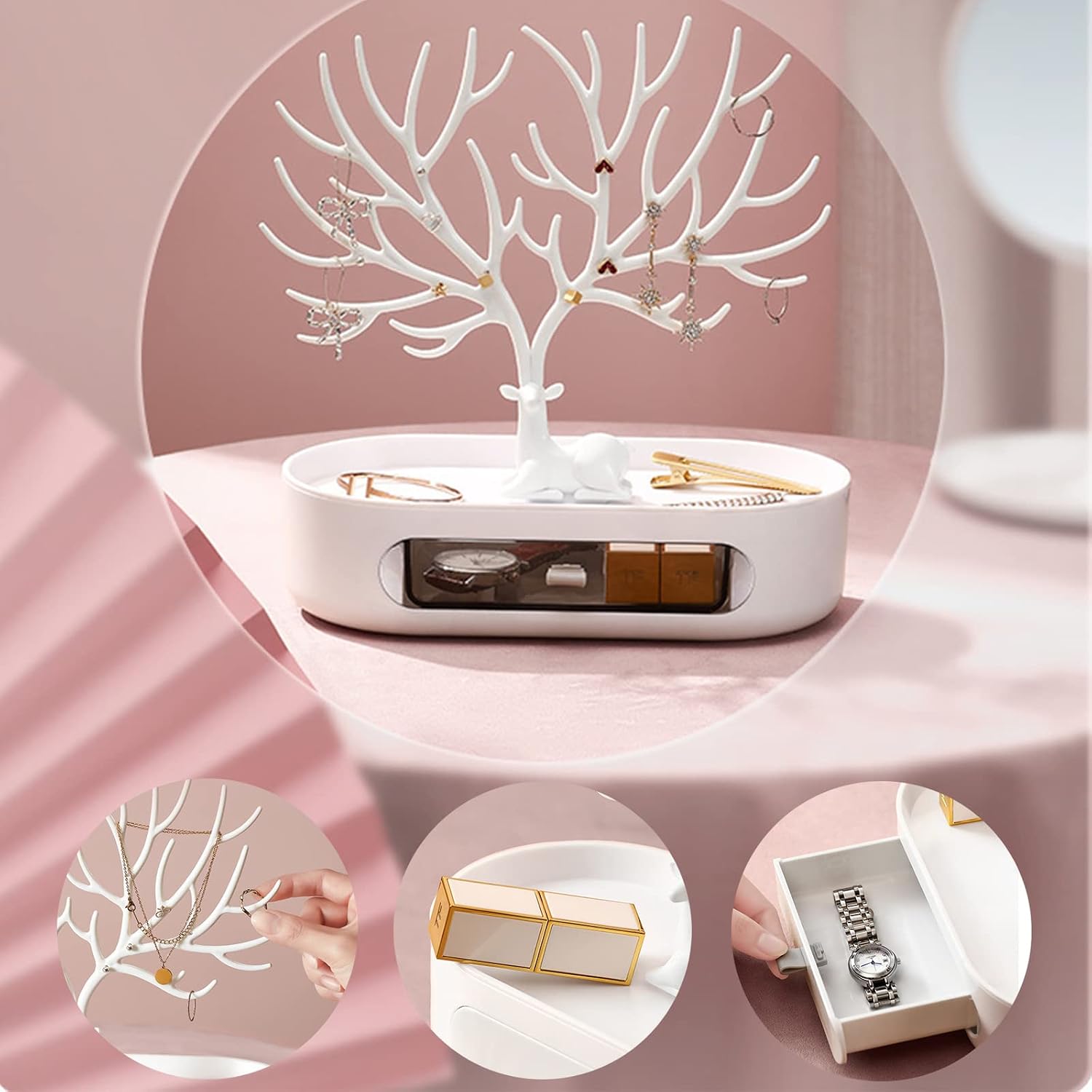 Jewelry Organizer Tree Holder Jewelry Tree Holder for Hanging Jewelry Stand Earrings Plastic Jewelry Holder for Earrings, Necklaces, Bracelets, Watches and Rings (White) image 5