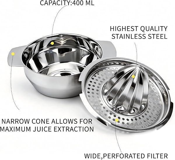 Stainless Steel Lemon Juicer Manual Squeezer,Juicer with Bowl Container for Oranges Lemons Fruit Home Made Juice in Kitchen - 3
