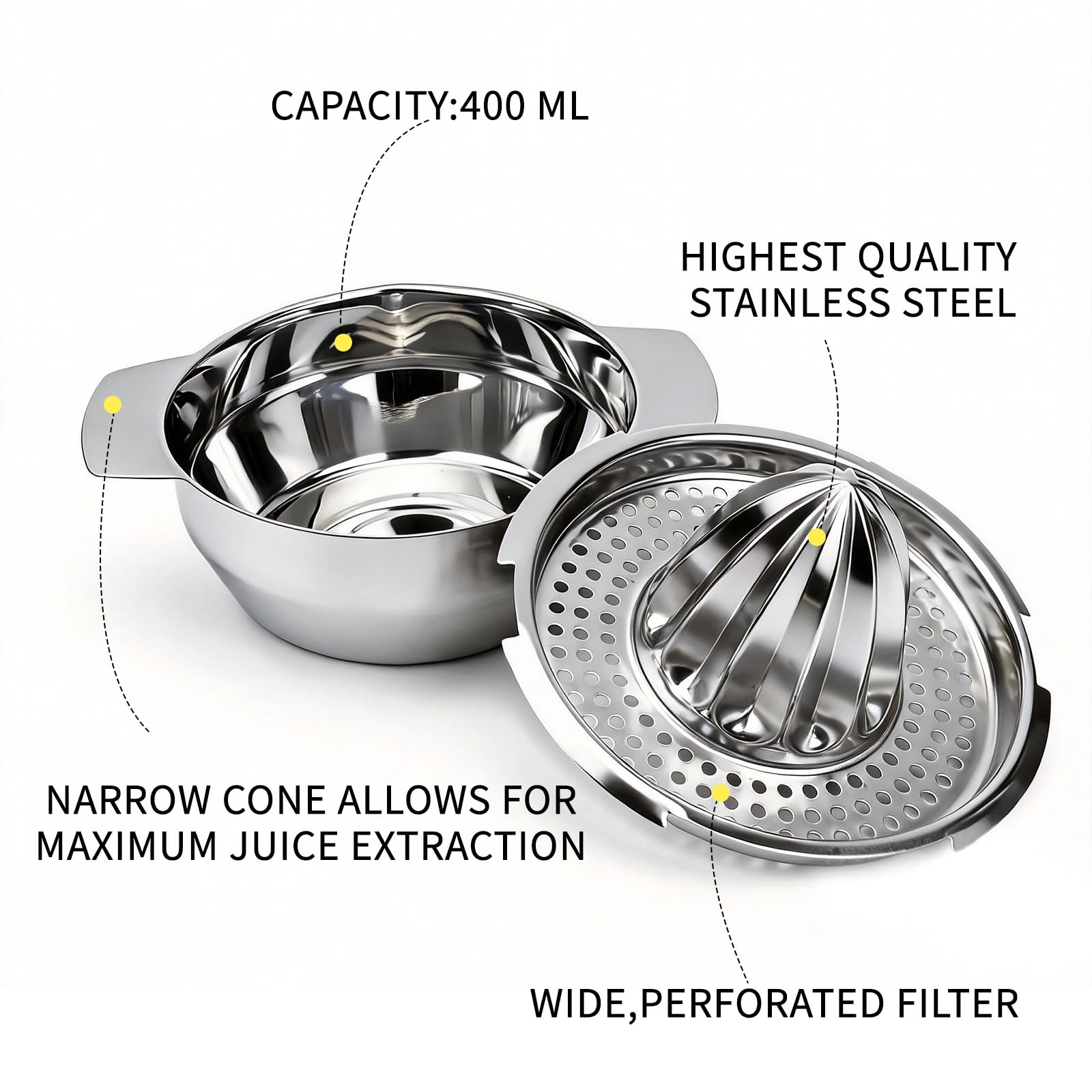 Stainless Steel Lemon Juicer Manual Squeezer,Juicer with Bowl Container for Oranges Lemons Fruit Home Made Juice in Kitchen — view 3