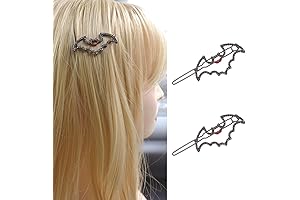 2 Unique Bat Wing Shape Hair Clips: Black Crystal and Devil