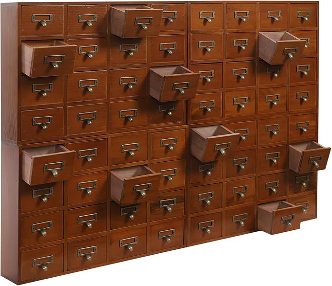 64 Drawer Vintage Wooden Storage Box, Library Card Catalog