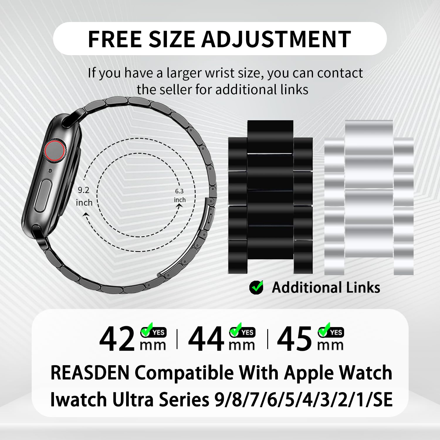 REASDEN Compatible With Apple Watch Band Case Iwatch Ultra Series 9 8 7 6 5 4 3 2 1 SE 49mm 45mm 44mm 42mm 41mm 40mm 38mm, Stainless Steel Metal Business Executive Classy Men Women