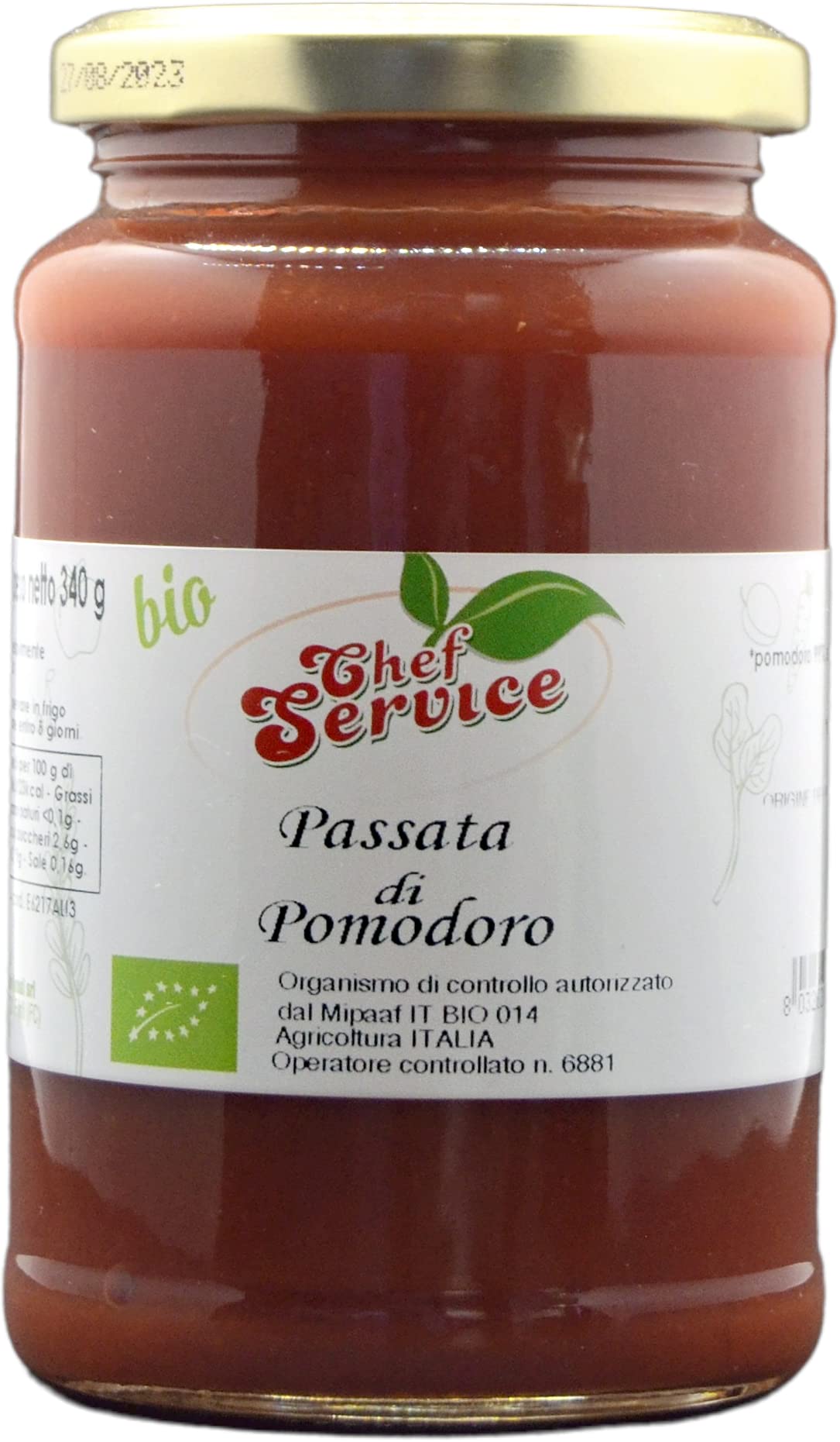 Passata di pomodoro Chef Service biologica ed artigianale, confezione da 3 pezzi da 340gr
