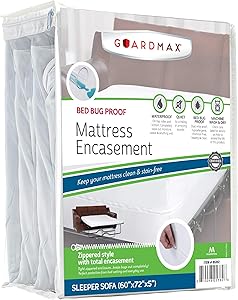 Guardmax Jersey Knitted Sleeper Sofa Zippered Mattress Encasement - Waterproof & Bed Bug Proof Mattress Protector - Comfortable, Soft, and Noiseless Zippered Bedding - Dust Mite Proof (60 x 72 x 5)