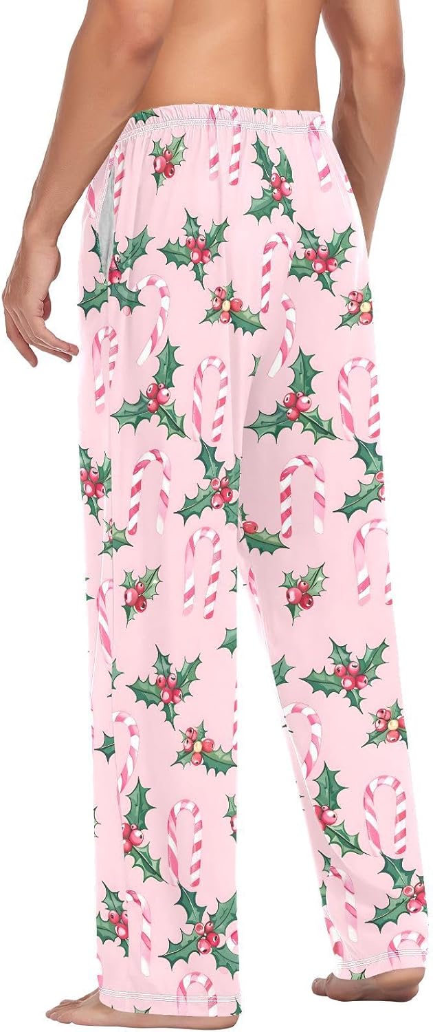 ALAZA Christmas Candy Bows Cane Men's Pajama Pants Men Cotton Pajama Bottoms with Pockets, S