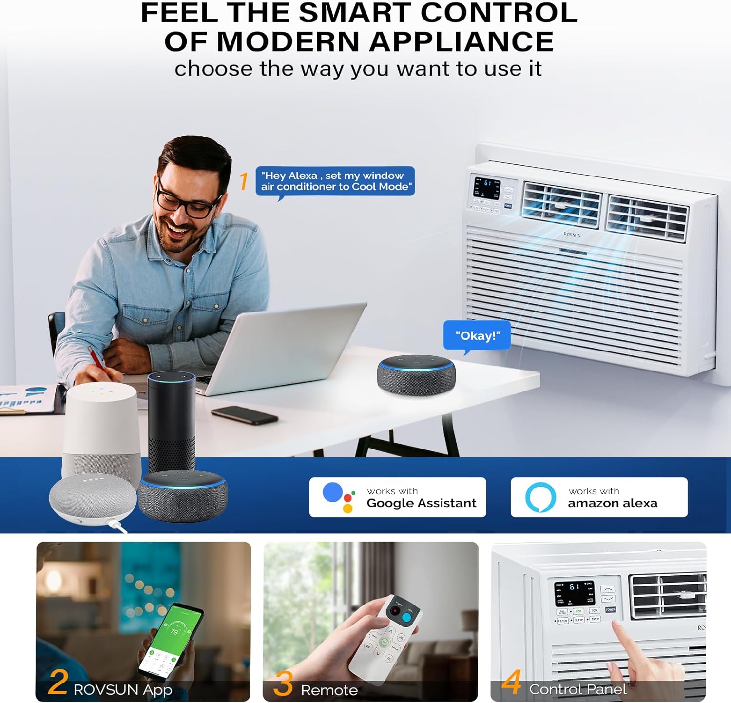 ROVSUN Smart 10000 BTU Through the Wall Air Conditioner with Remote & App Control, Energy Saving Wall AC Unit with Timer for Bedroom, Living Room, Apartment, Dorm up to 450 Square Feet, 115V/60Hz