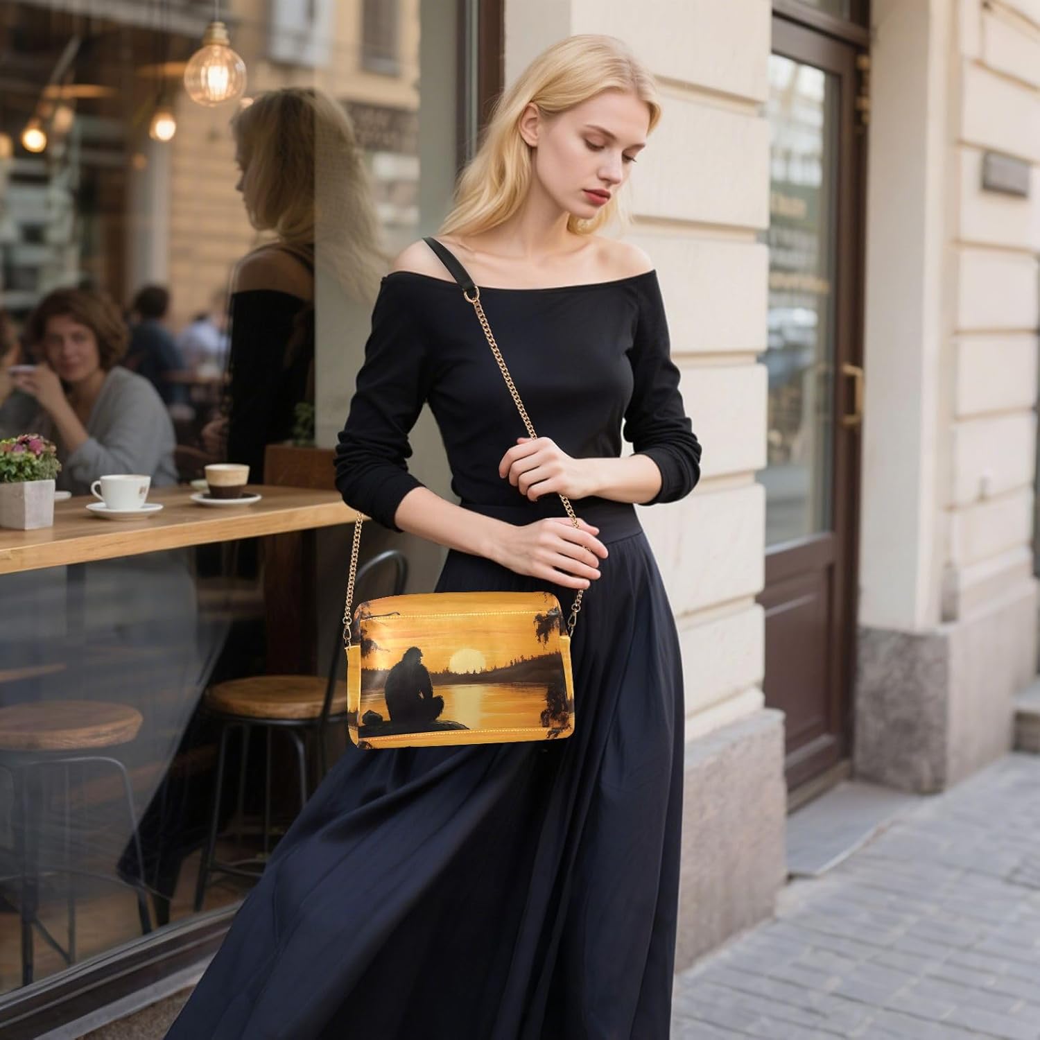 Back Sasquatch Women's PU Leather Crossbody Bag Shoulder Handbag Cellphone Purse with Metal Chain Strap Water Resistant Zipper Closure