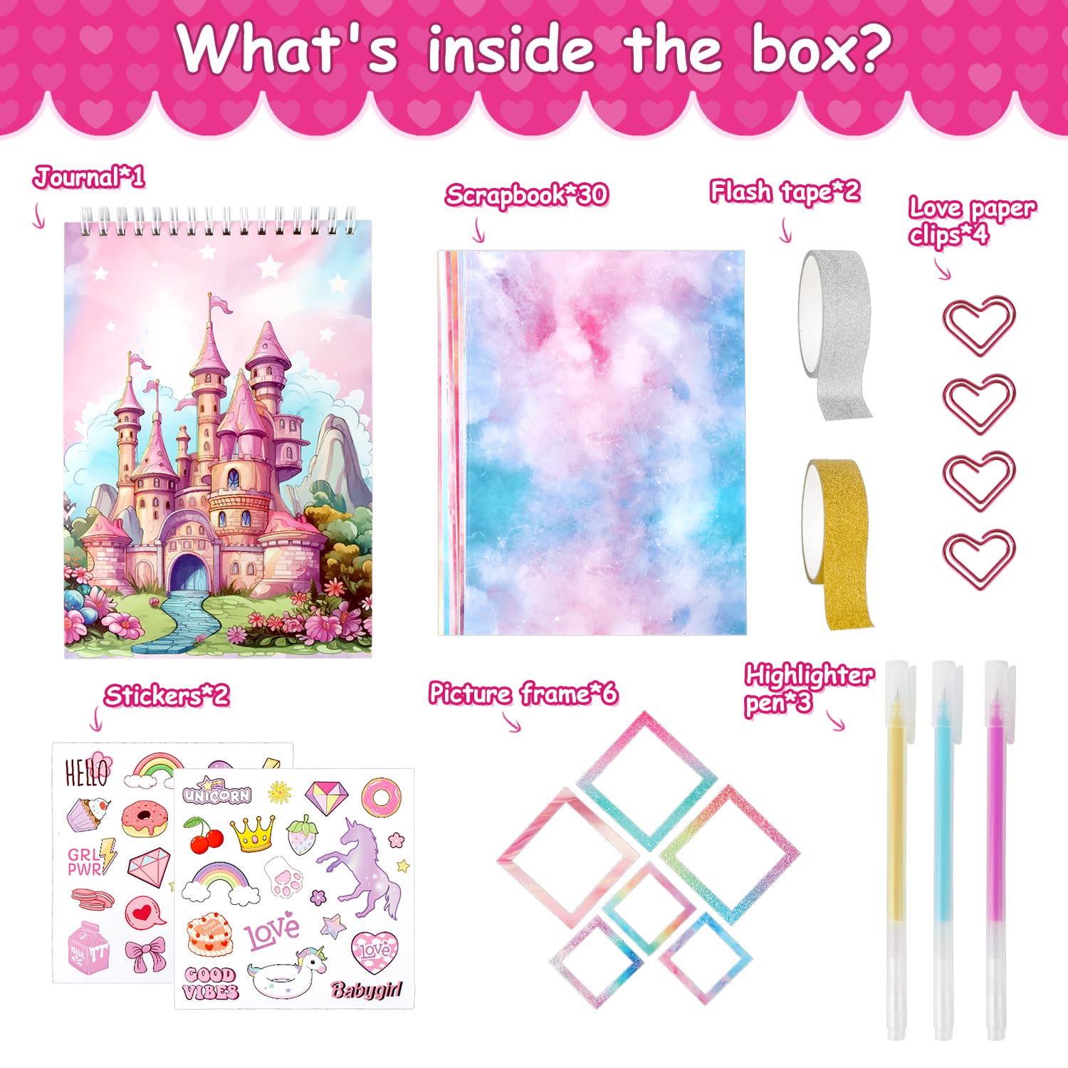 MOTIBACK DIY Castle Journal Kit for Girls Scrapbook Kit with Stickers, Photo Frames & Supplies - Image 4