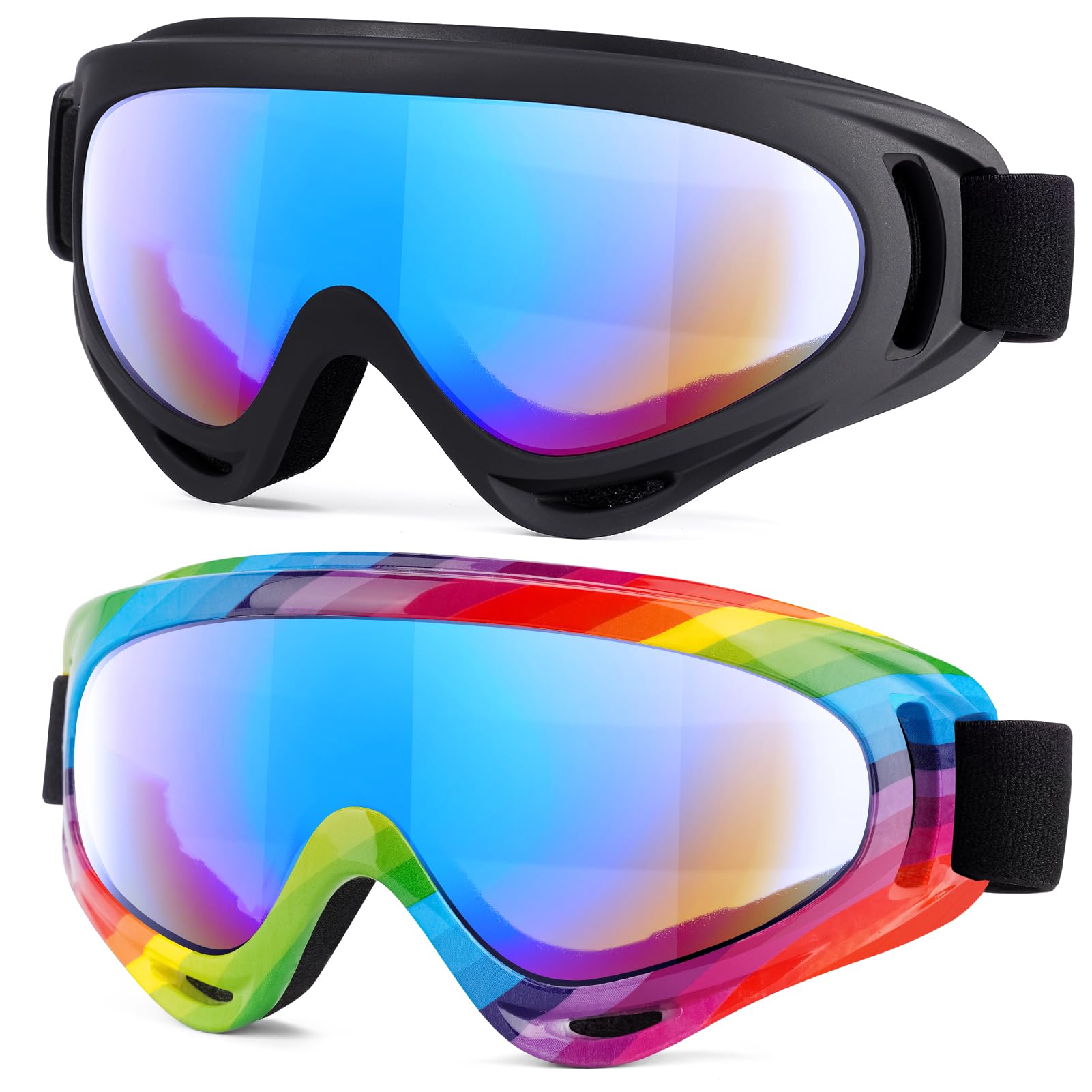 MAMBAOUT Lot de 2 lunettes de ski et de planche à neige pour hommes, femmes, jeunes, enfants, garçons ou filles