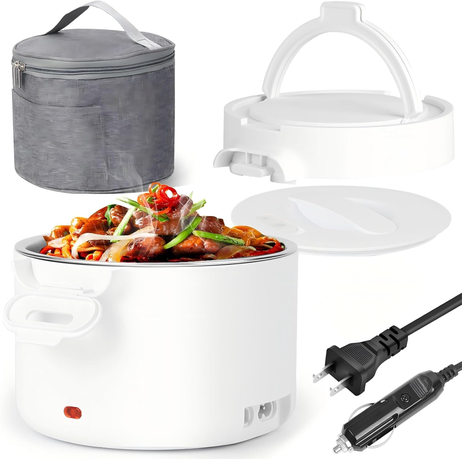 Electric Lunch Box for Men, 1L/34oz 100W Portable Food Warmer Leak-proof Food Heater for Adults 12V/24V/110V for Car/Truck/Office/On-the-Go Travel Black
