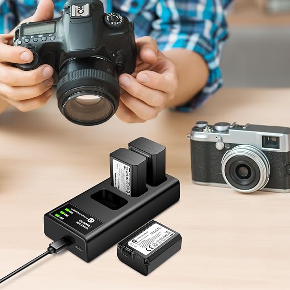 FirstPower NP-FW50 Battery 3-Pack and Triple Slot Charger for Sony