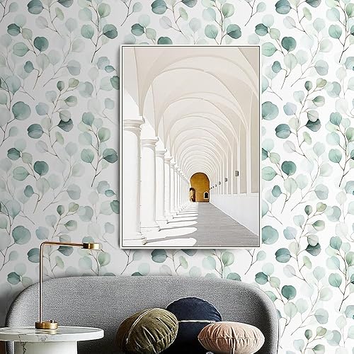 Miniatura 7 de Papel tapiz de hojas de eucalipto verde acuarela para despegar y pegar, papel de contacto bohemio, autoadhesivo, extraíble, impermeable, decorativo