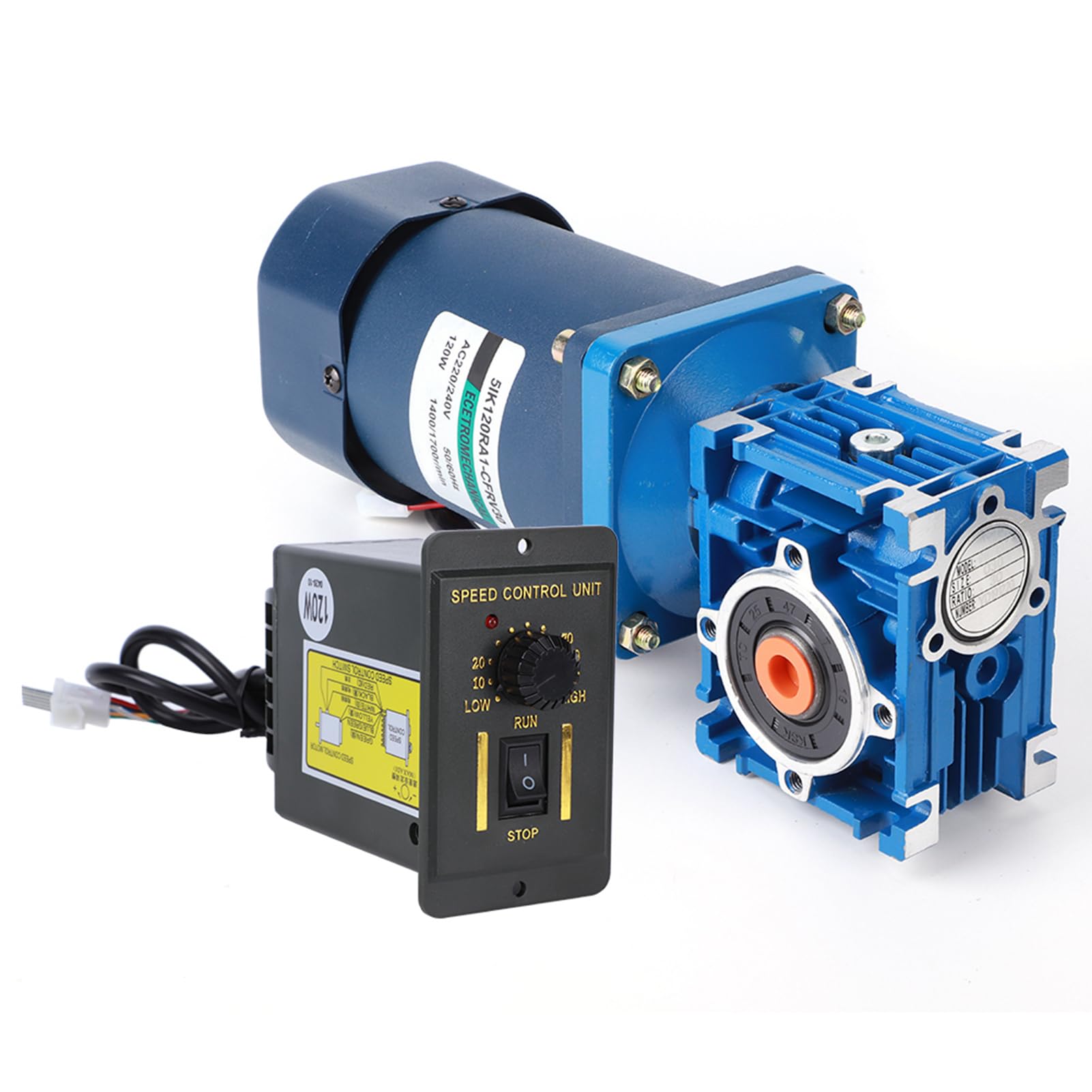 FTVOGUE Motoriduttore A Vite Senza Fine CA 220 V Governatore di Controllo della velocità da 120 W Riduttore in Acciaio Inossidabile 0,82 A 50/60 Hz con Rapporti di Riduzione da 5 A (Rapporto di