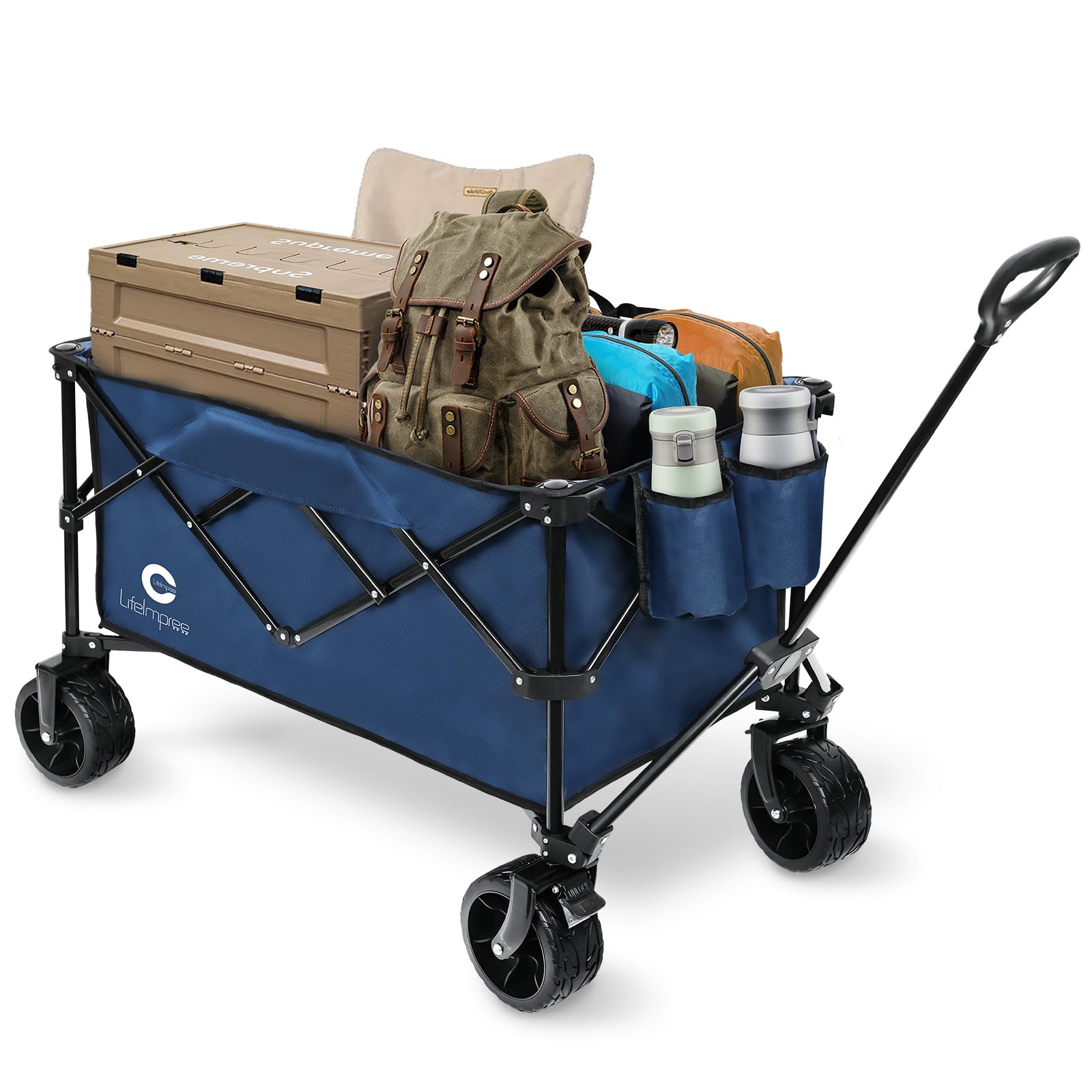 Collapsible Foldable Wagon, Beach Wagon with All Terrain Wheels, Heavy Duty Folding Utility Garden Cart, Adjustable Handle, 350LBS Capacity for Camping, Grocery, Sports, Shopping, Outdoor