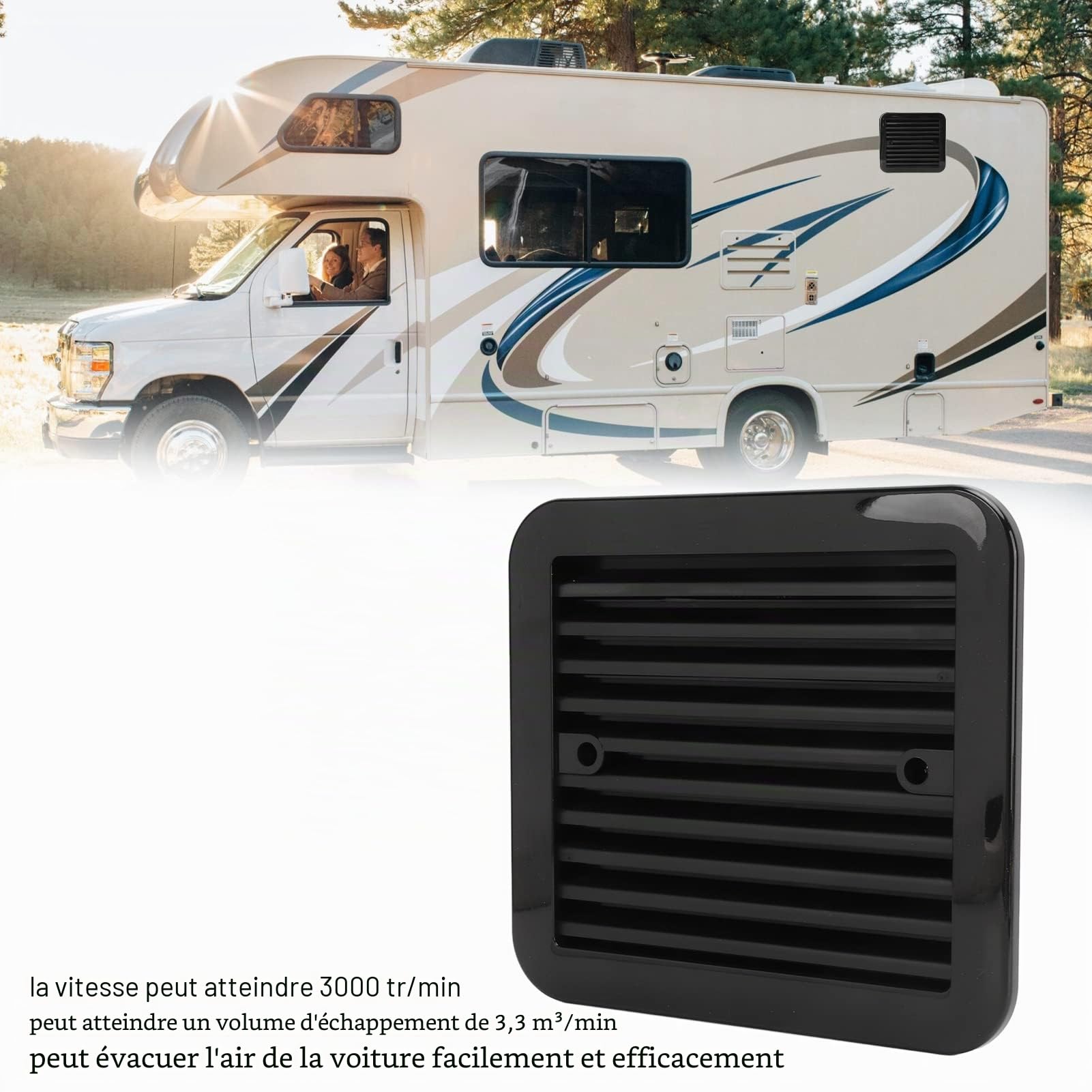 20.5×18.6cm Ventilateur pour RV, 12V Ventilateur d'Air Latéral Ventilation Unidirectionnelle Ventilateur échappement pour RV Camions Autobus Bateau