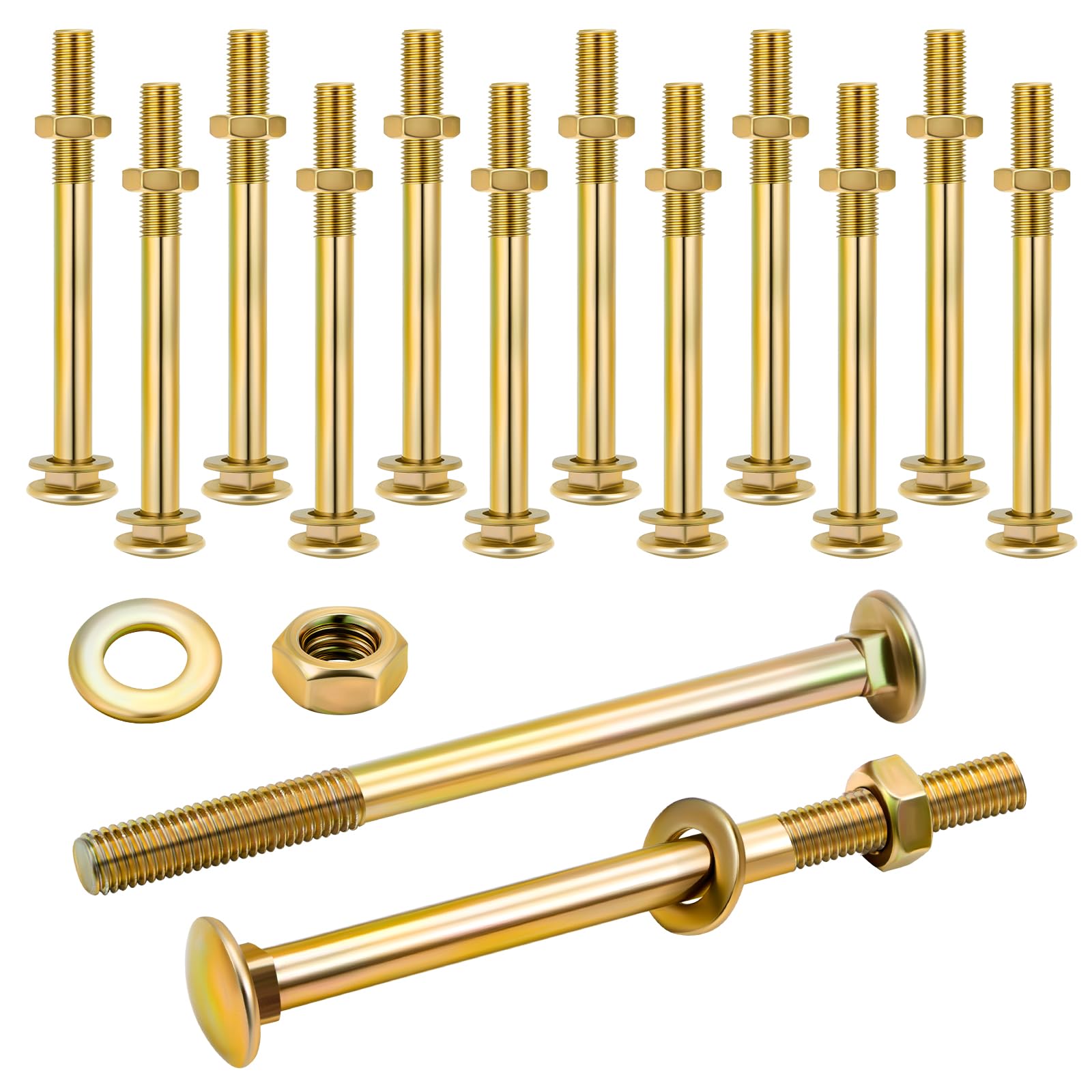 Zonon 12-Piece 1/2 X 10 Inch Galvanized Carriage Bolt Kit – Includes Nuts And Washers For Heavy-Duty Wood-to-Wood Or Wood-to-Metal Fastening