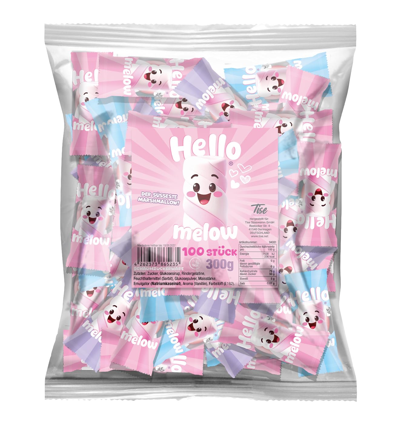Tise Süsswaren Hello Mellow Marshmellow Speckseile 100 Stück (300g)