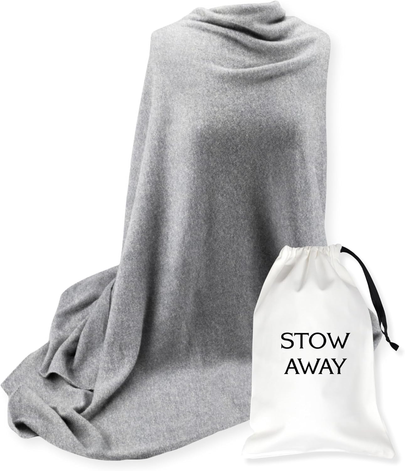 Jet&Bo 100% Pure Cashmere Travel Wrap, Shawl, Scarf & Blanket Gray with Protective Storage Bag + Gift Box