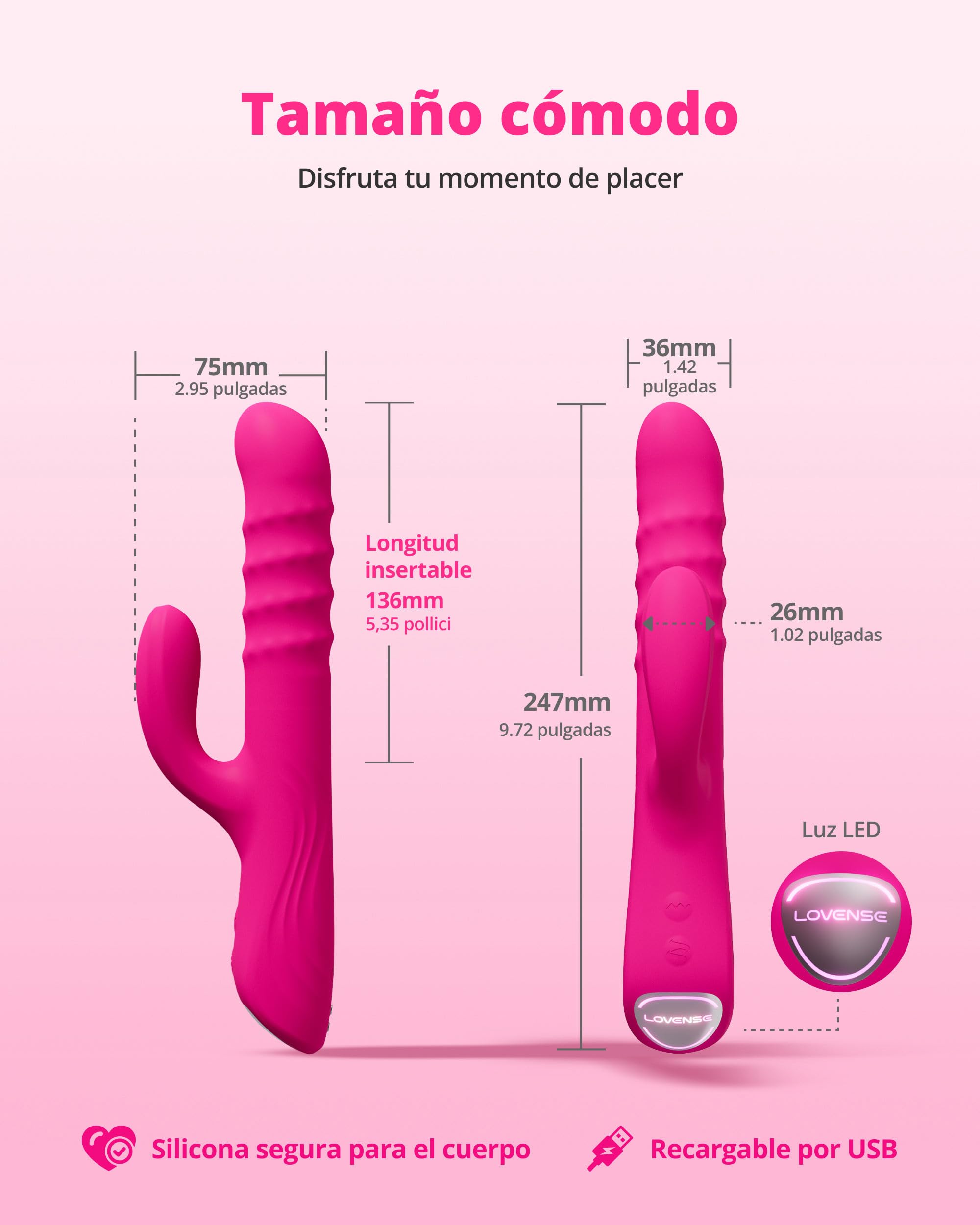 LOVENSE Velvo Vibrador Conejo con Perlas Giratorias, Vibrador Punto G para Mujeres, Estimulador de Clítoris, Vibrador Doble, Control Remoto por App, Juguetes Sexuales para Parejas, IPX7, Rosa