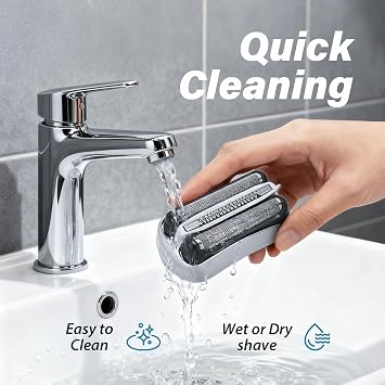 2 Pack 32S Replacement Shaver Heads Compatible with Braun Series3 - Fits 3040s/3010s/310s/3000s/3050cc/3080s/390cc | Silver |Stainless Steel Reciprocating Blades| Easy Snap-On