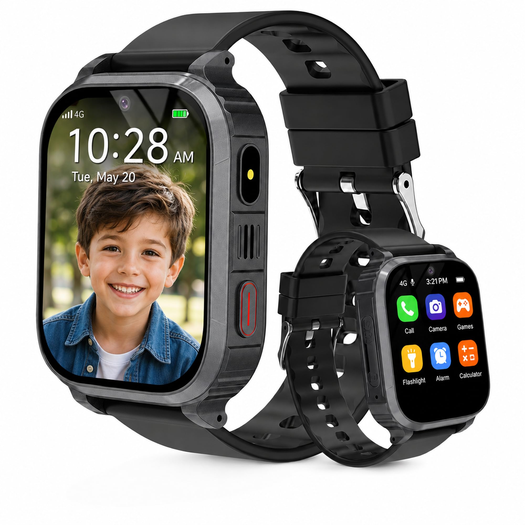 Montre 4G Enfant Appel Vidéo GPS SOS IP68 Étanche 4-15 Ans | Messages vocaux, mode école, contrôle parental, réveil, musique, photo, calculatrice et calendrier. Cadeau fille garçon.