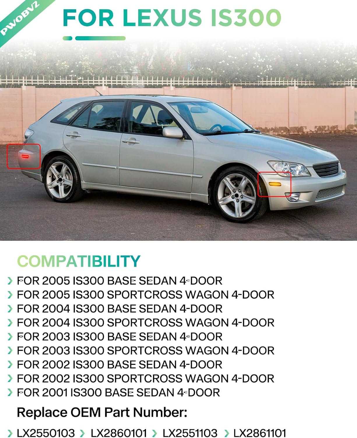 IS300 Amber Red LED Side Marker Lights Compatible for 2000 2001 2002 2003 2004 2005 Lexus IS300, Front & Rear Bumper Reflector Lamps, Smoked Lens 4PCS