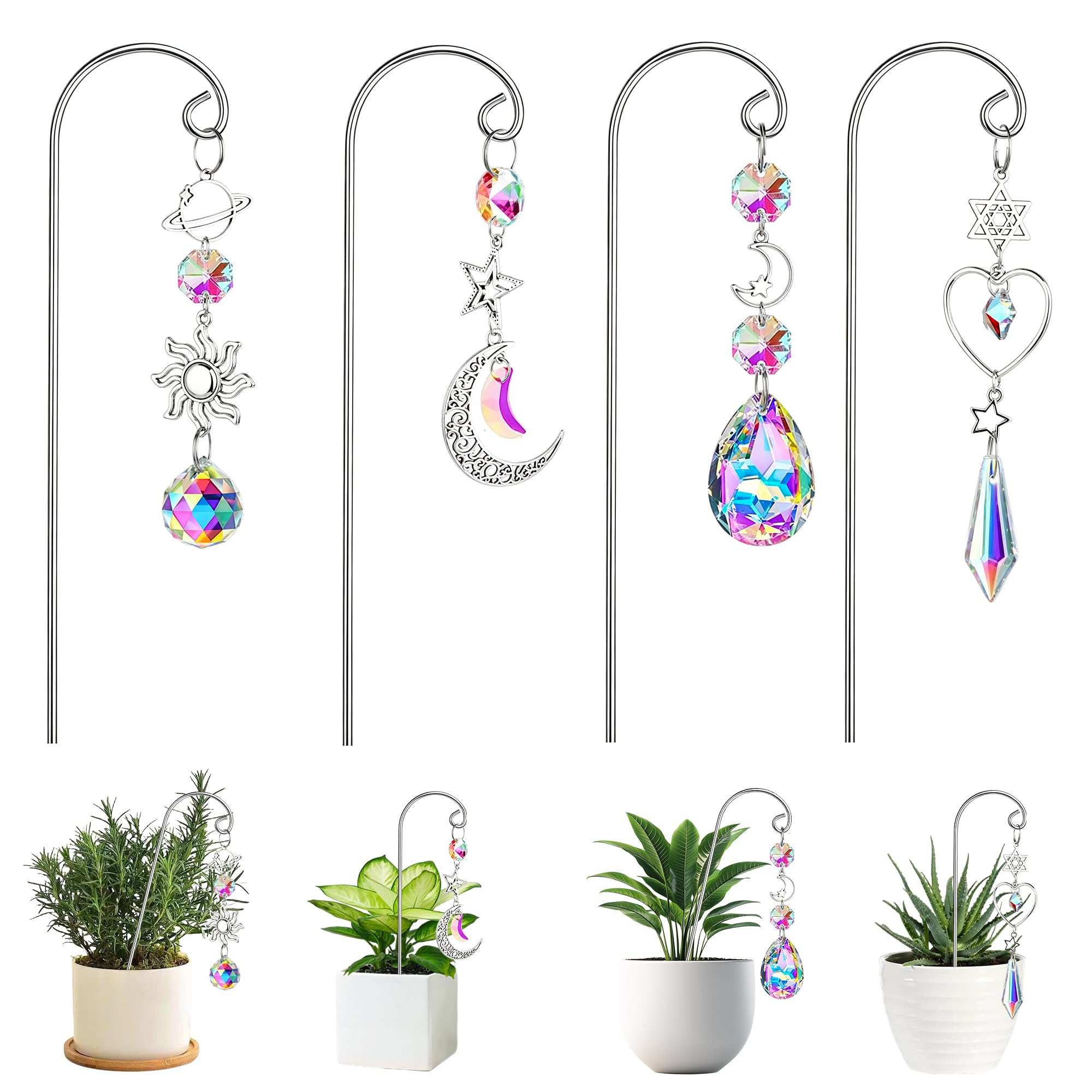 Lot de 4 piquets argentés pour plantes petits treillis de décoration dorée pour jardin et maison