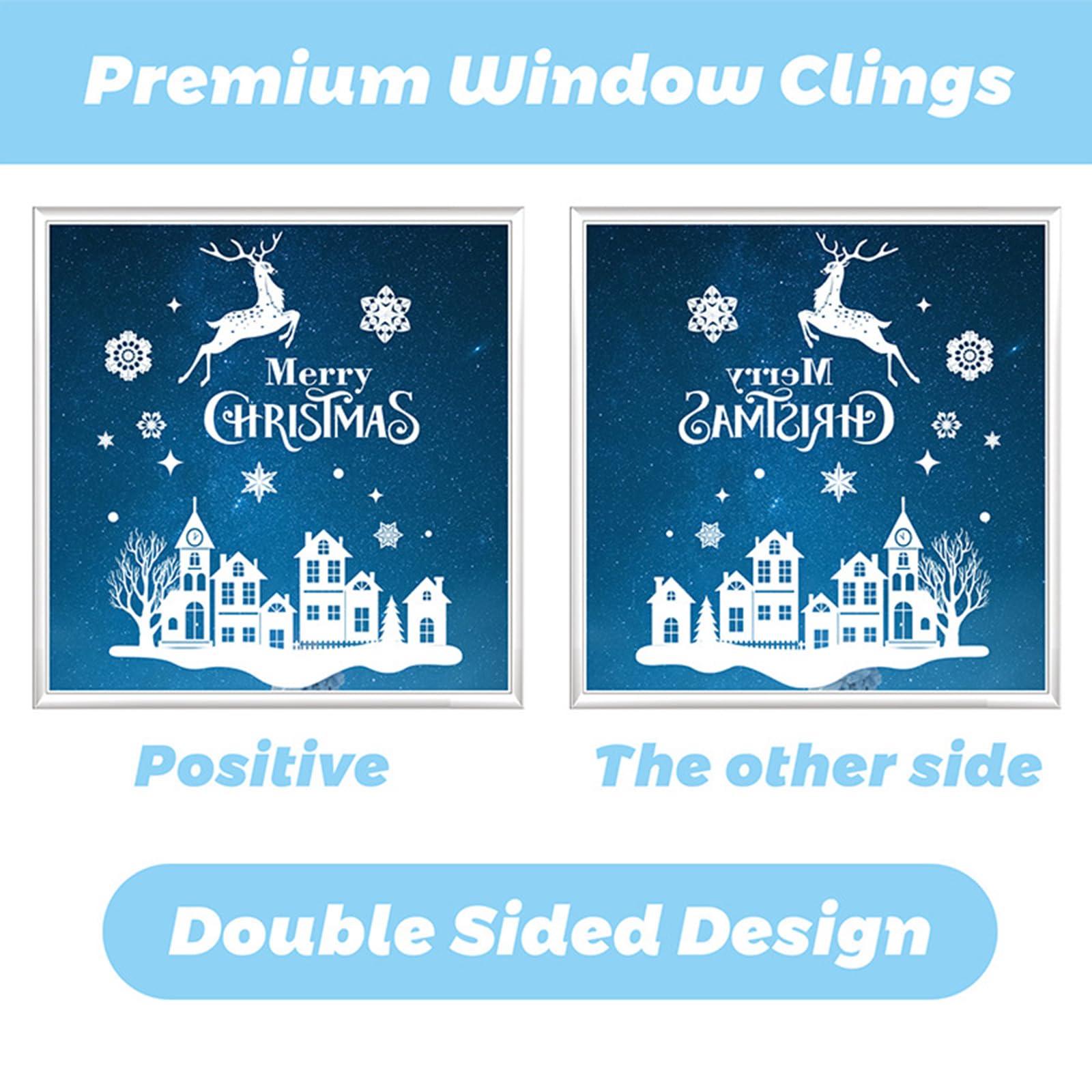 DIYDEC Large Christmas Window Stickers - 4 Sheets 15.7x27.5" White House Snowman Clings, Static Decals