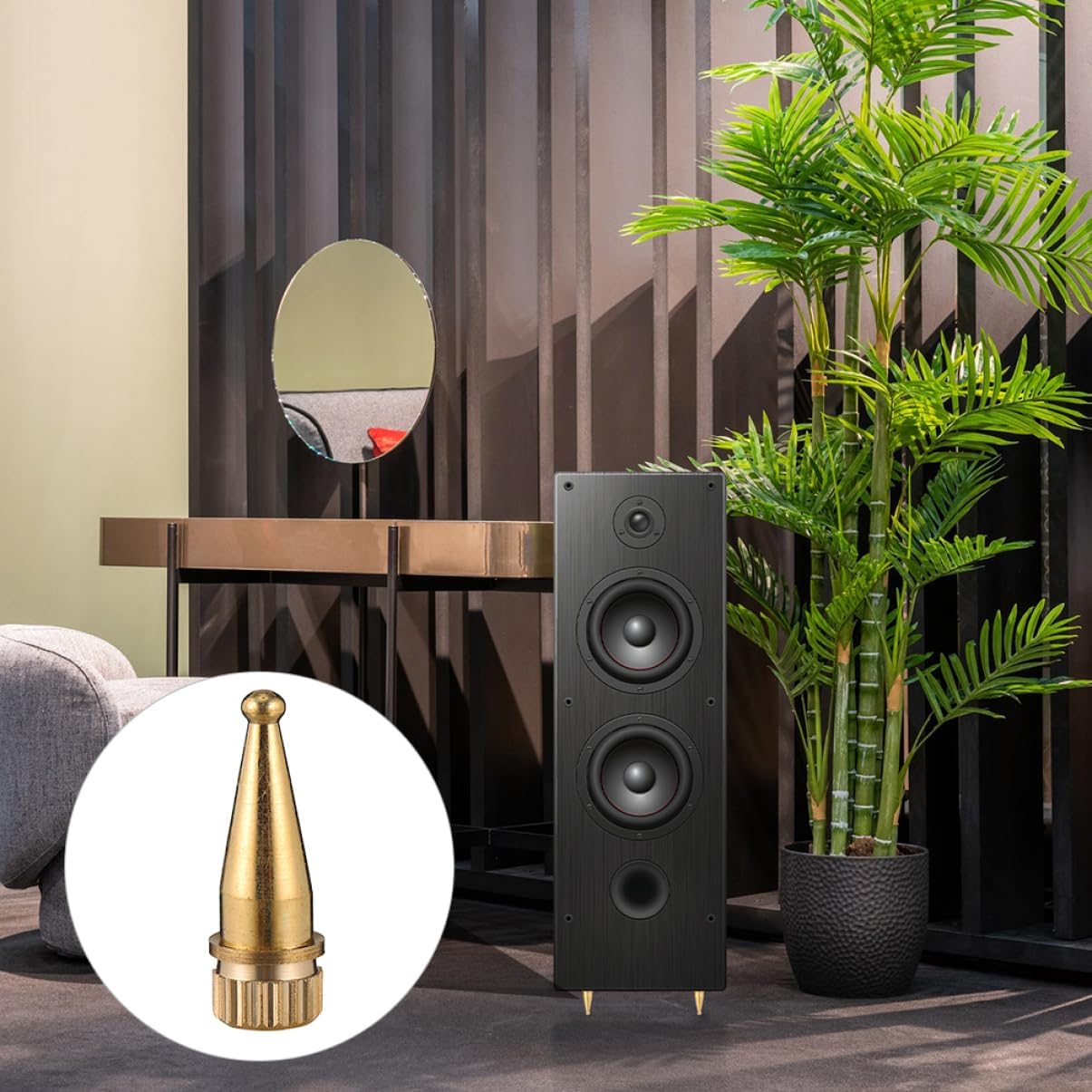 KOMBIUDA 8Pcs Copper Speaker Feet Spike Pads for Professional Audio Isolation Tapered Base Design for Amplifiers and Turntables Vibration Dampening Support Random Color