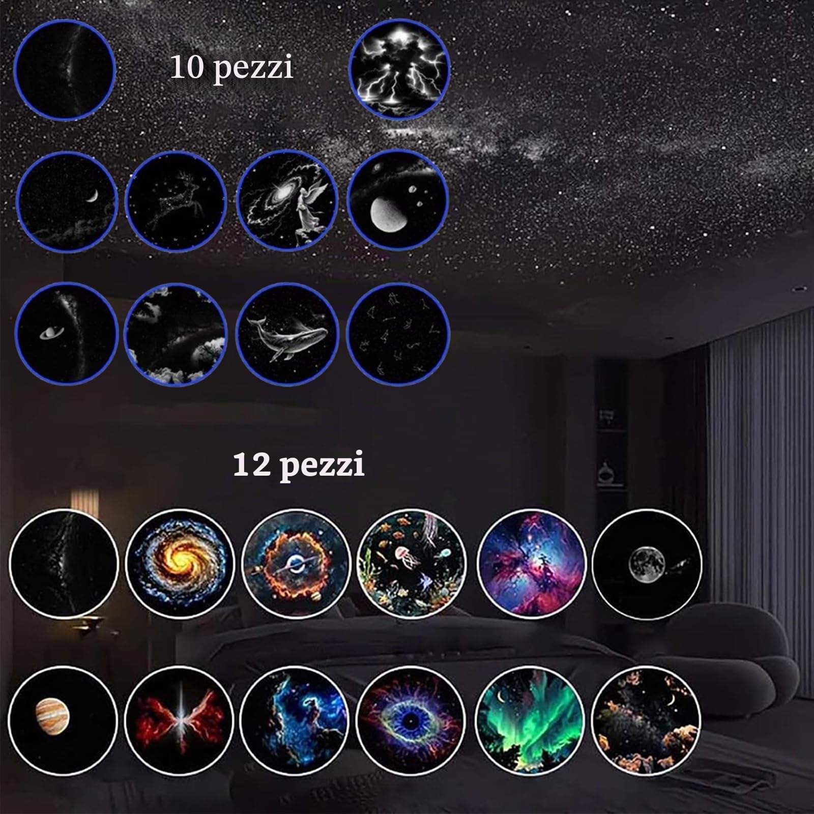 Proiettore Galassia 2 in 1 Luce Notturna con Pellicole di Proiezione Scorrevoli, Luce Notturna Galaxy-Soffitto Via Lattea Illuminazione d'atmosfera, Proiettore Cielo Stellato Regolabile (F-24)