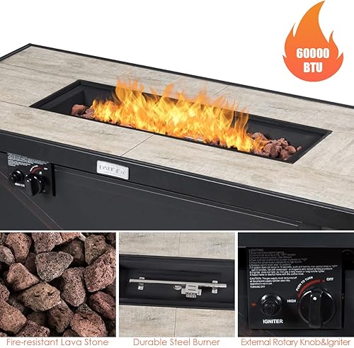 Miniatura 5 de COSTWAY Mesa para fogata de propano de 42 pulgadas, mesa rectangular de gas para exteriores de 60,000 BTU con mesa de cerámica, roca de lava y