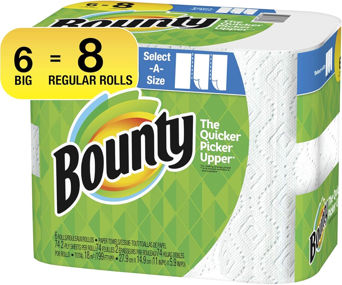 Bounty Select-A-Size Paper Towels, White, 6 Big Rolls (Equal to 8 Regular Rolls)