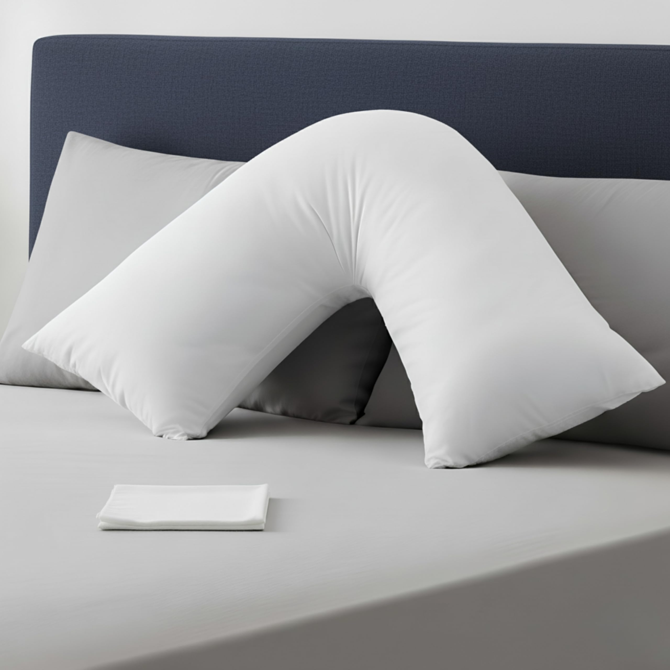 LOOMERIG Luxury V Pillow with Pillowcase 75 cm X 35 cm – Soft, Warm & Comfy V Shaped Pillow for Ultimate Comfort - Ideal for Pregnancy and Nursing (White)