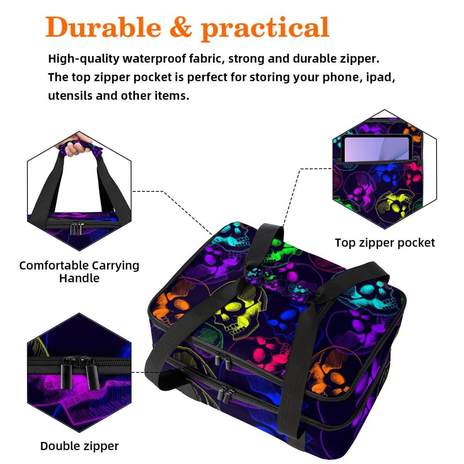 Grand sac à déjeuner isotherme pour homme et femme, double couche, étanche, étanche, réutilisable, sac fourre-tout pour le travail, l'école, le pique-nique, la plage, le camping, les voyages, motif