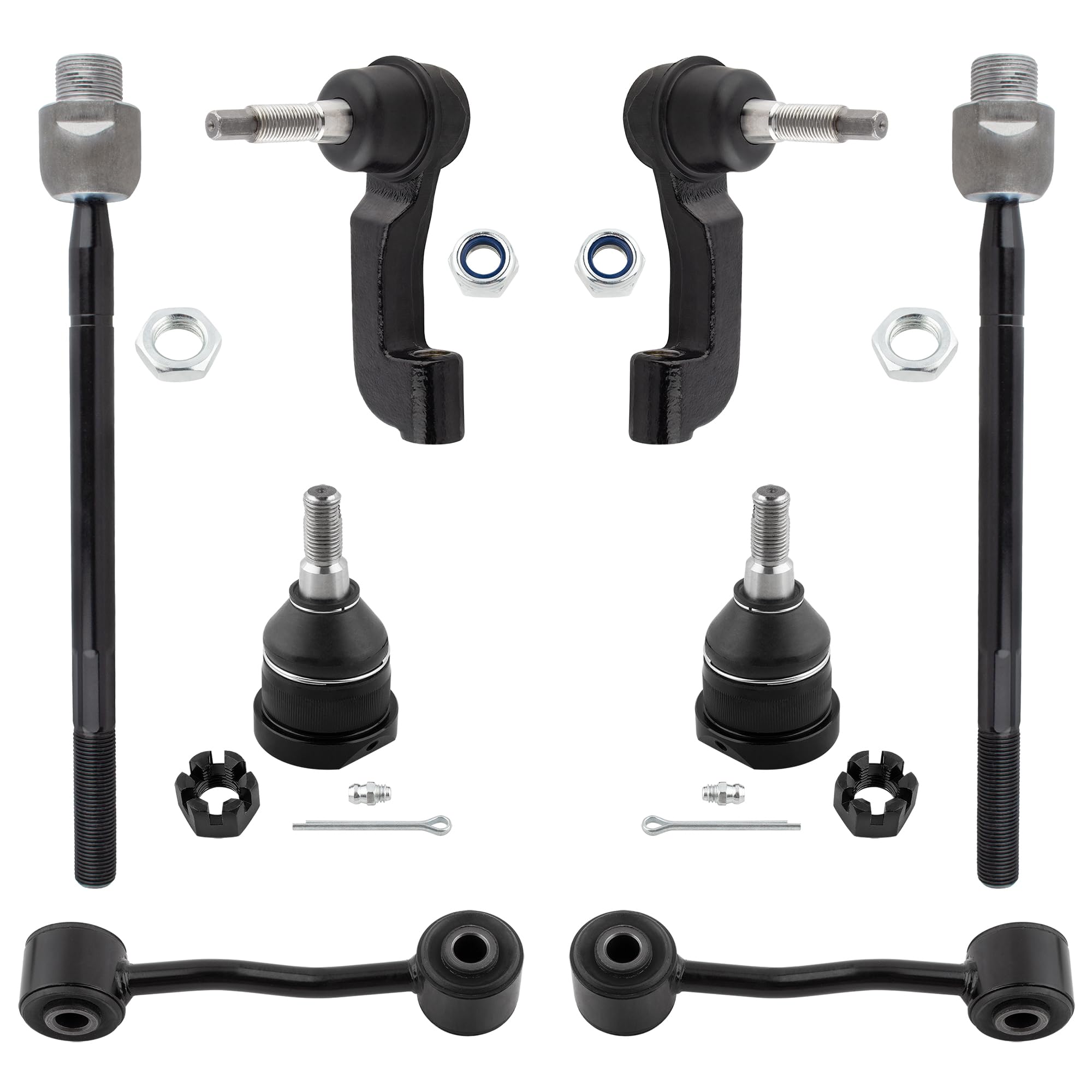 YMAUGP 8pcs Front Suspension Kit Inner Outer Tie Rod End Sway Bar End Link Lower Ball Joint Replacement For 2002-2005 For Jeep Liberty EV800407 K80767 K7391 ES3536 ES3535