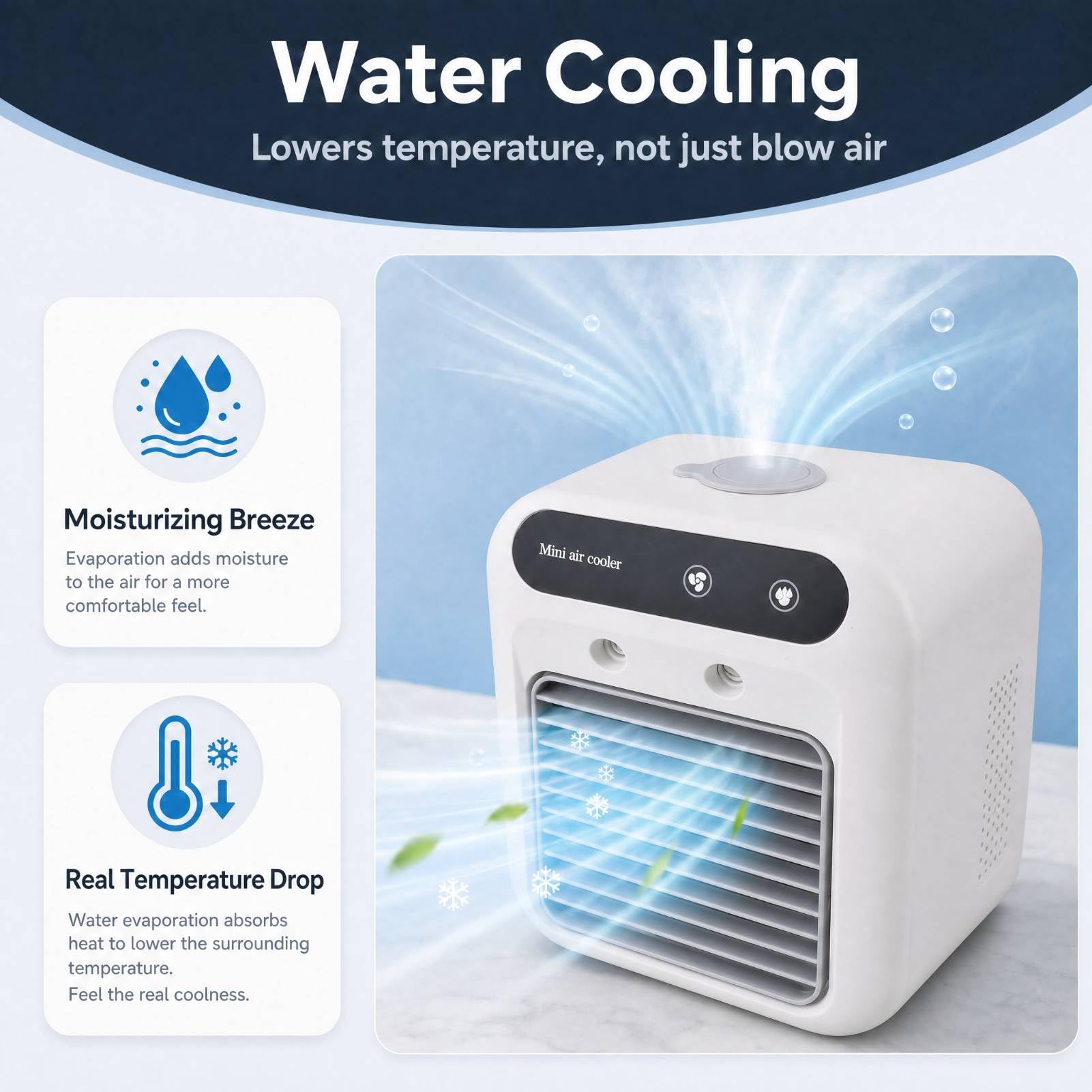 Condizionatore Portatile Raffreddamento Efficiente Design Compatto per Casa, Ufficio, Viaggi, Campeggio, Serbatoio Dell'acqua da 500 Ml, Ventola CA per Piccole Stanze