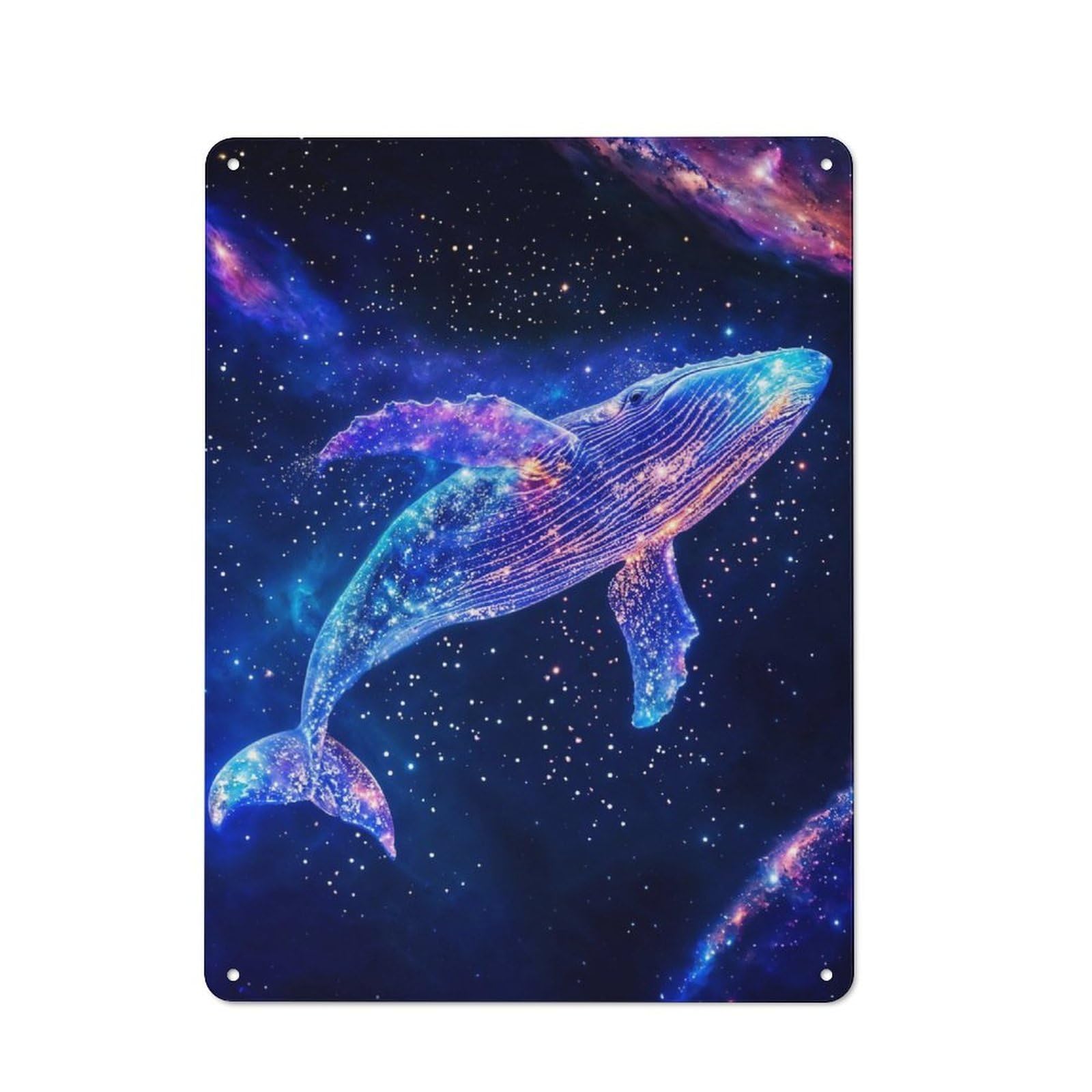 Industrial Tin Wall Sign 40x30cm Featuring Interstellar Nebula Whale, Urban Room Decor for Workspace, Cafe, Hallway Or Garage