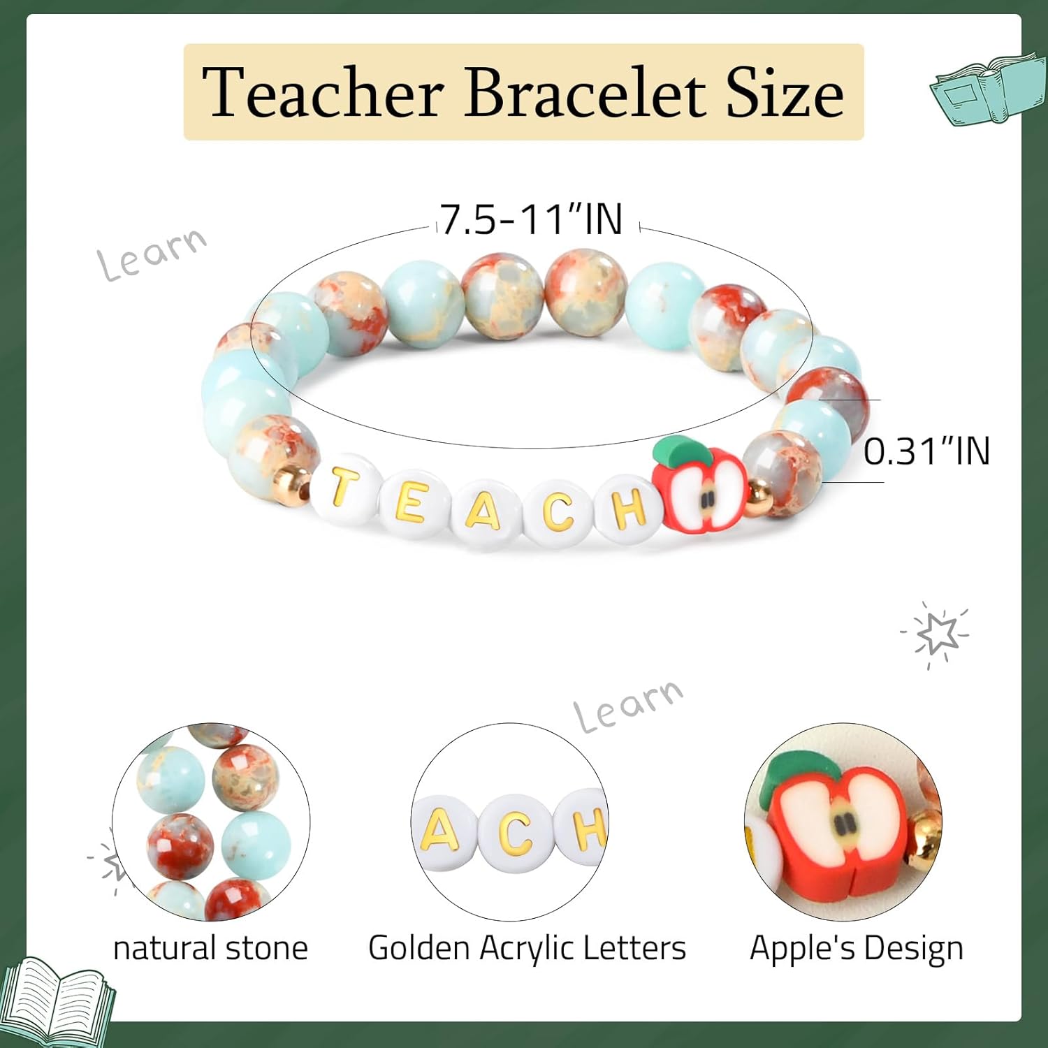 Lamyba Teacher Valentine Gift, Teacher Appreciation Gifts For Women - Natural Stone Bracelet, Thank You Gifts For Teacher, Blue - Image 2