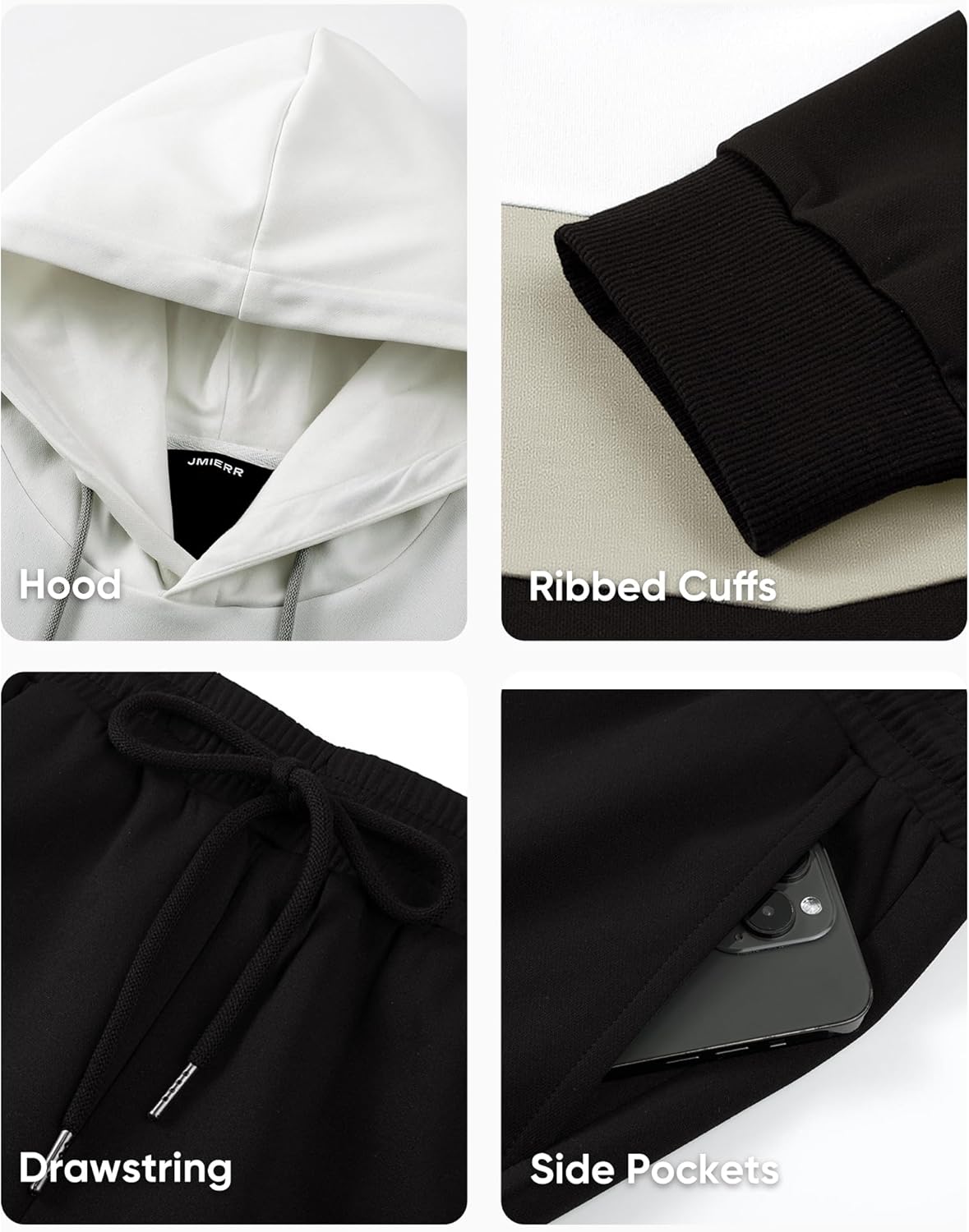 JMIERR Men's Hoodie Tracksuit 2 Pieces Set Novelty Color Block Pullover Fleece Hoodies Long Sleeve Casual Sweatshirt - Image 5