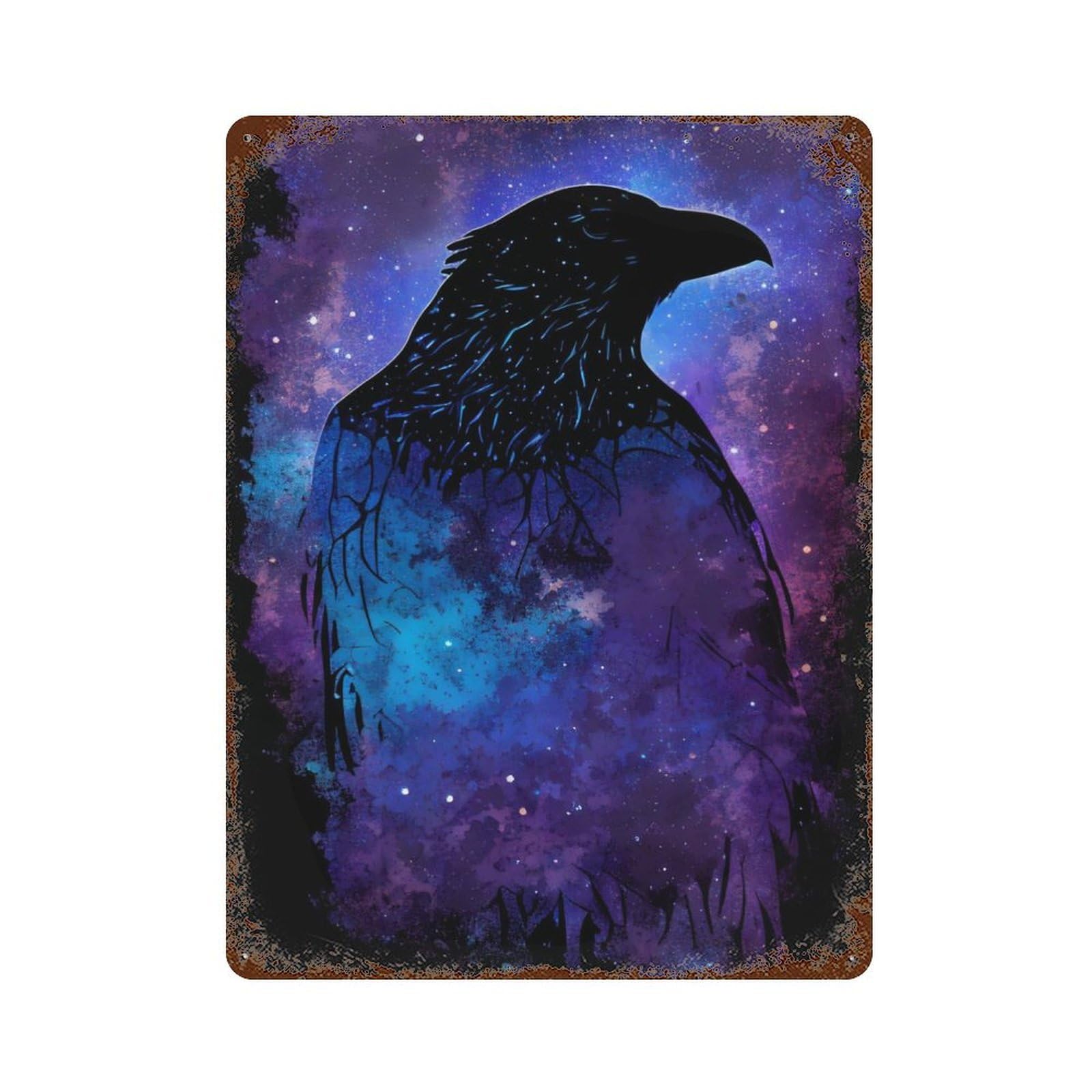 Crow Ravens Rust Effect Tin Sign 15.7"x11.8", Rustic Home Decor for Garage, Bar And Workshop Decor