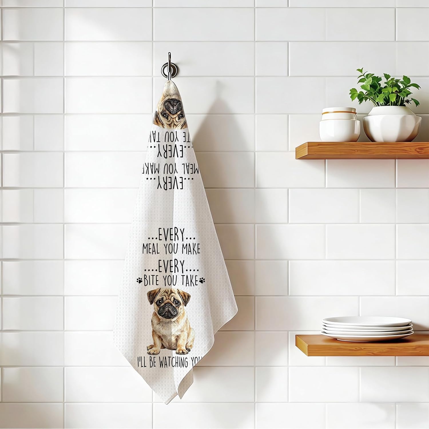 Pug Kitchen Towels Set of 2 | Set of 2 16x24 in Pug towels with funny quote for soft absorbent kitchen or bathroom decor.