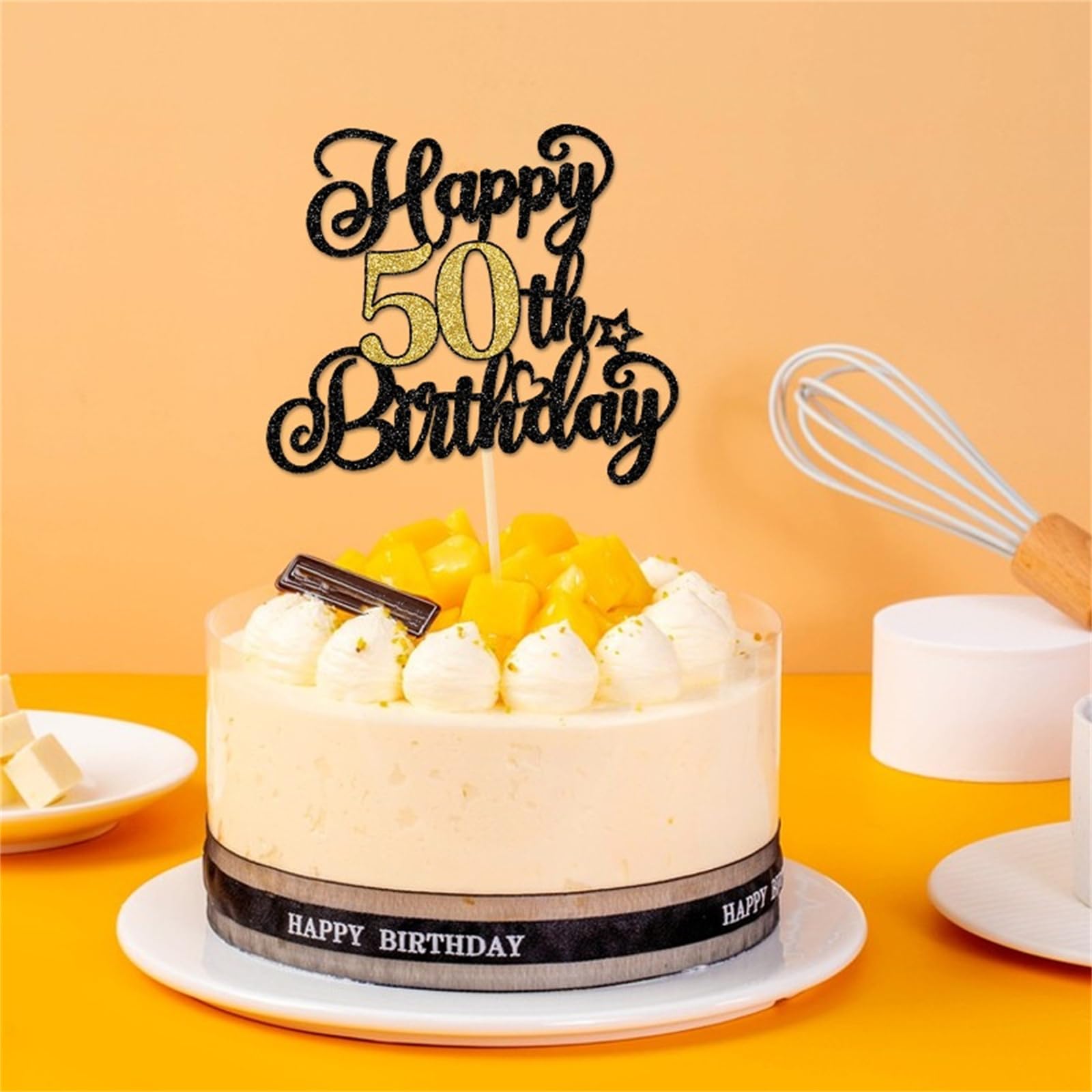 Amazon.co.jp: HQKJGSYX 50th Happy Birthday ケーキトッパー