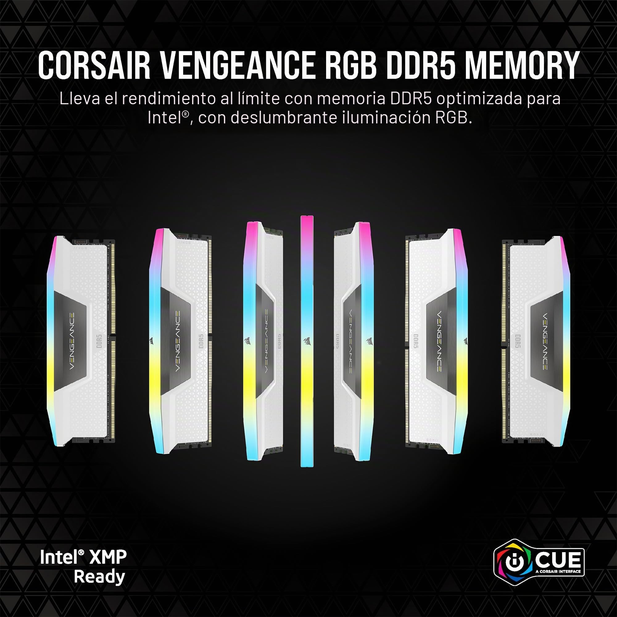 CORSAIR Vengeance RGB DDR5 RAM 64GB (2x32GB) hasta 6000MHz CL30 Intel XMP 3.0 Memoria de Ordenador de Sobremesa – Blanco (CMH64GX5M2B6000C30W)