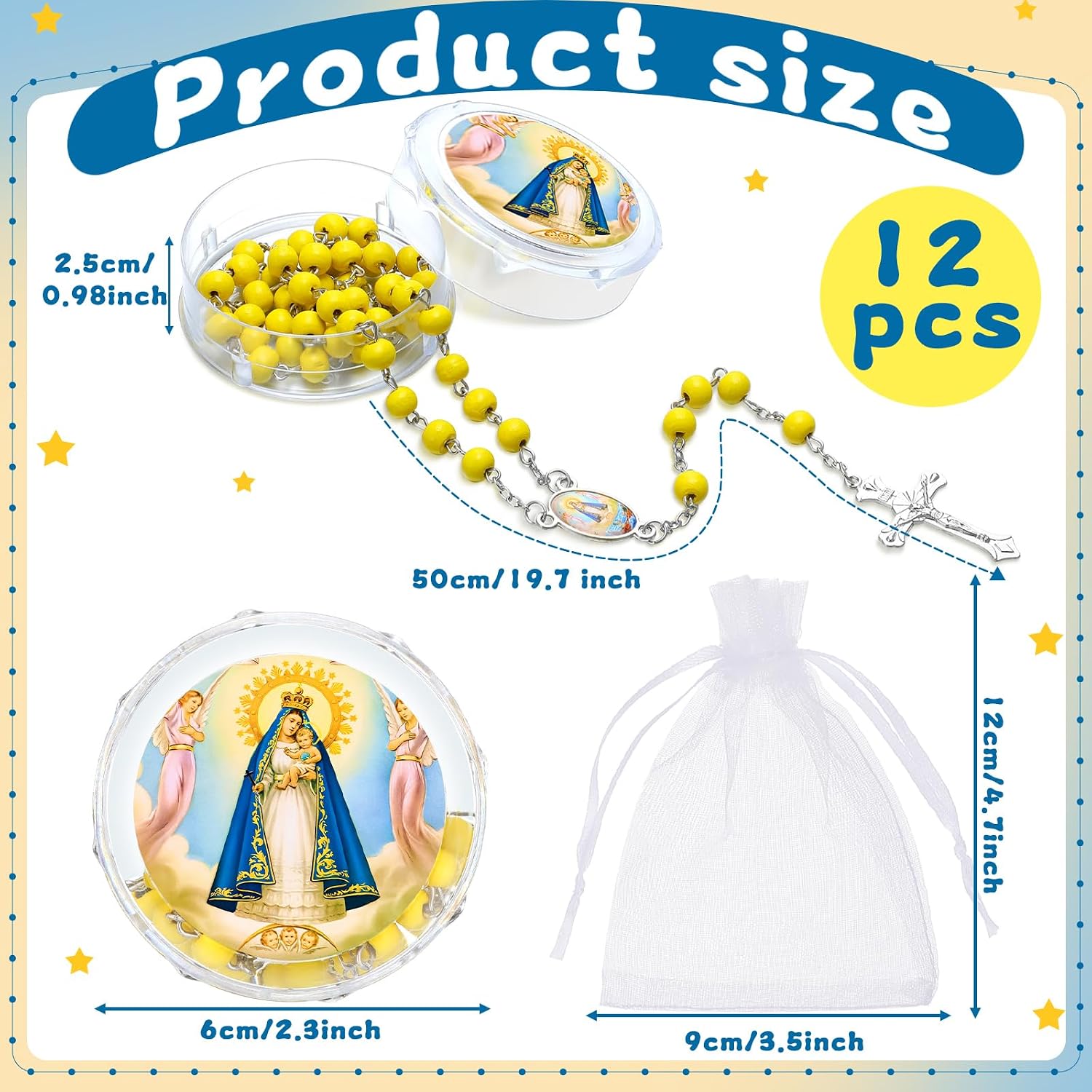 Tondiamo 12 Pcs First Holy Communion Rosaries Necklace Bead Scented Baptism Rosaries Divine Jesus for Guest Religious Event Baptism Party Favor Memorial Gift