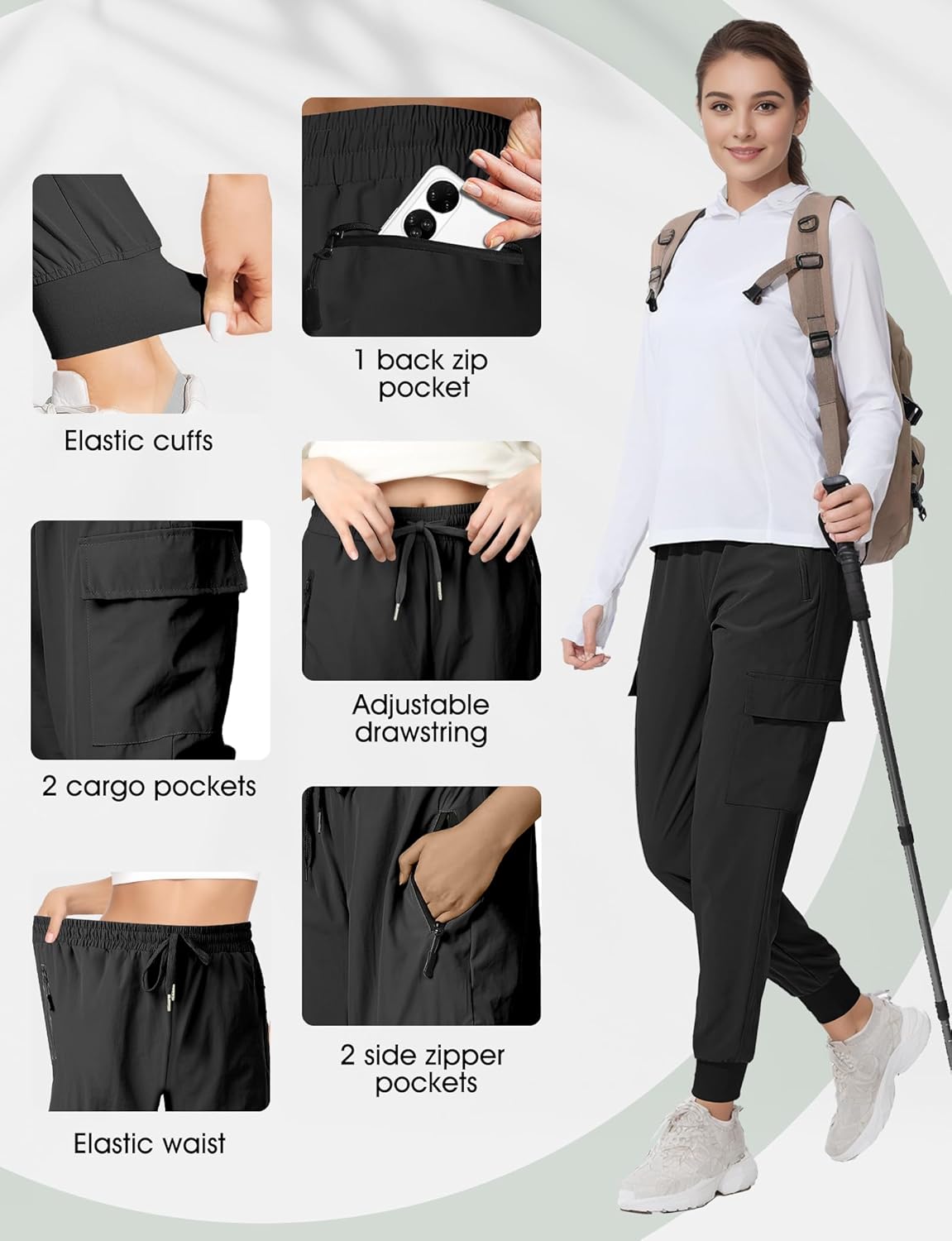 Buauty Womens Joggers Quick Dry Lightweight Cargo Joggers Hiking Pants with Pockets Elastic Waist for Travel and Camping - Image 6