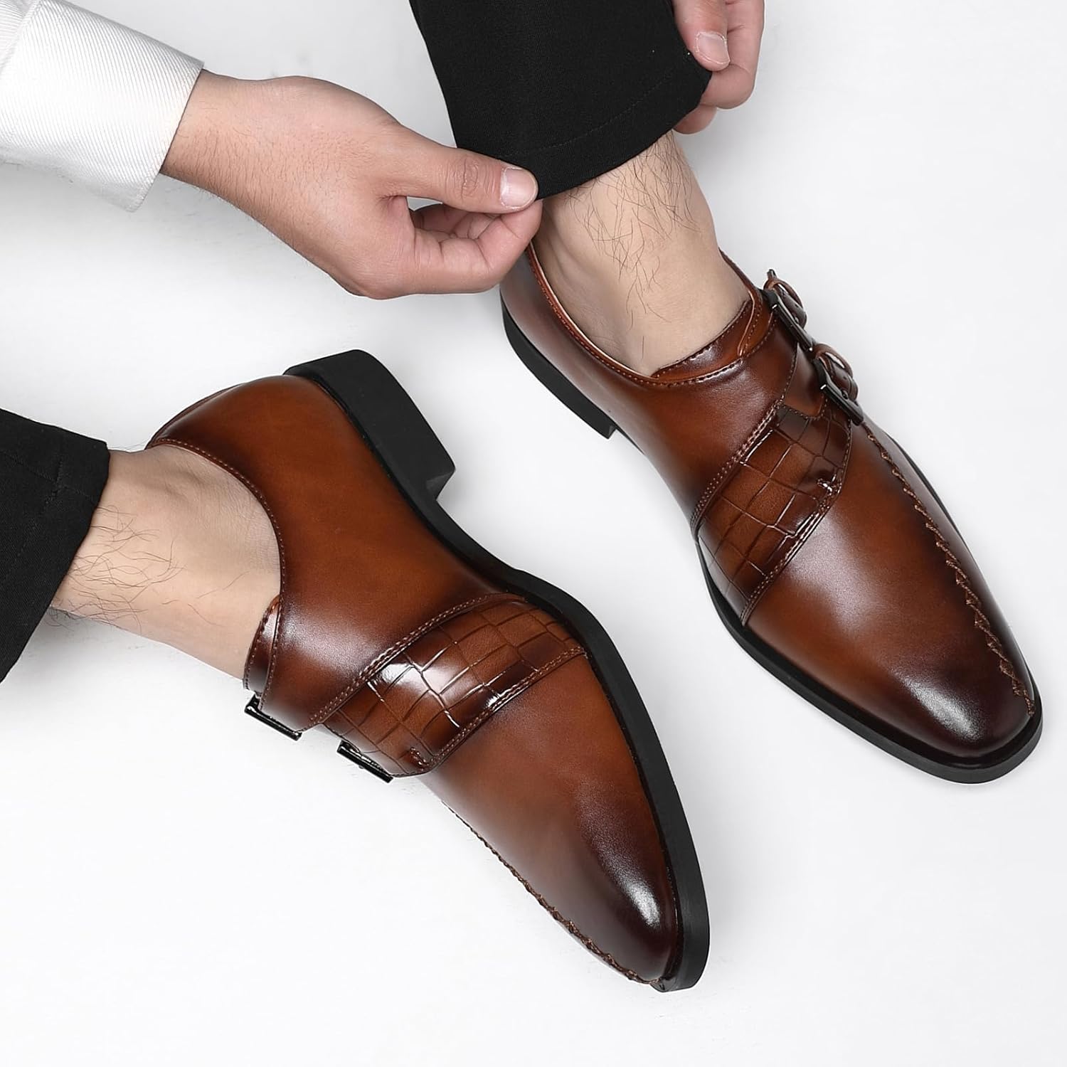 Ahico Men's Dress Shoes Monk Strap Classic Oxford Shoes Formal Business Wedding Loafers - Image 6