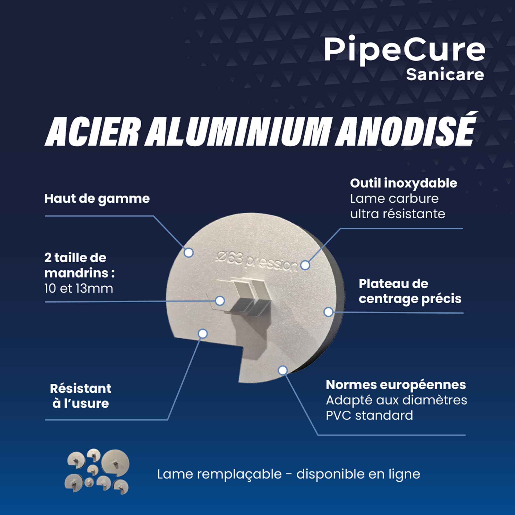 Sanicare – Alésoir Ébavureur PVC Professionnel 4 Diamètres (32/40/50/100 mm) – Compatible Visseuse – Lame Carbure Remplaçable – Garantie 5 Ans – Mallette Premium